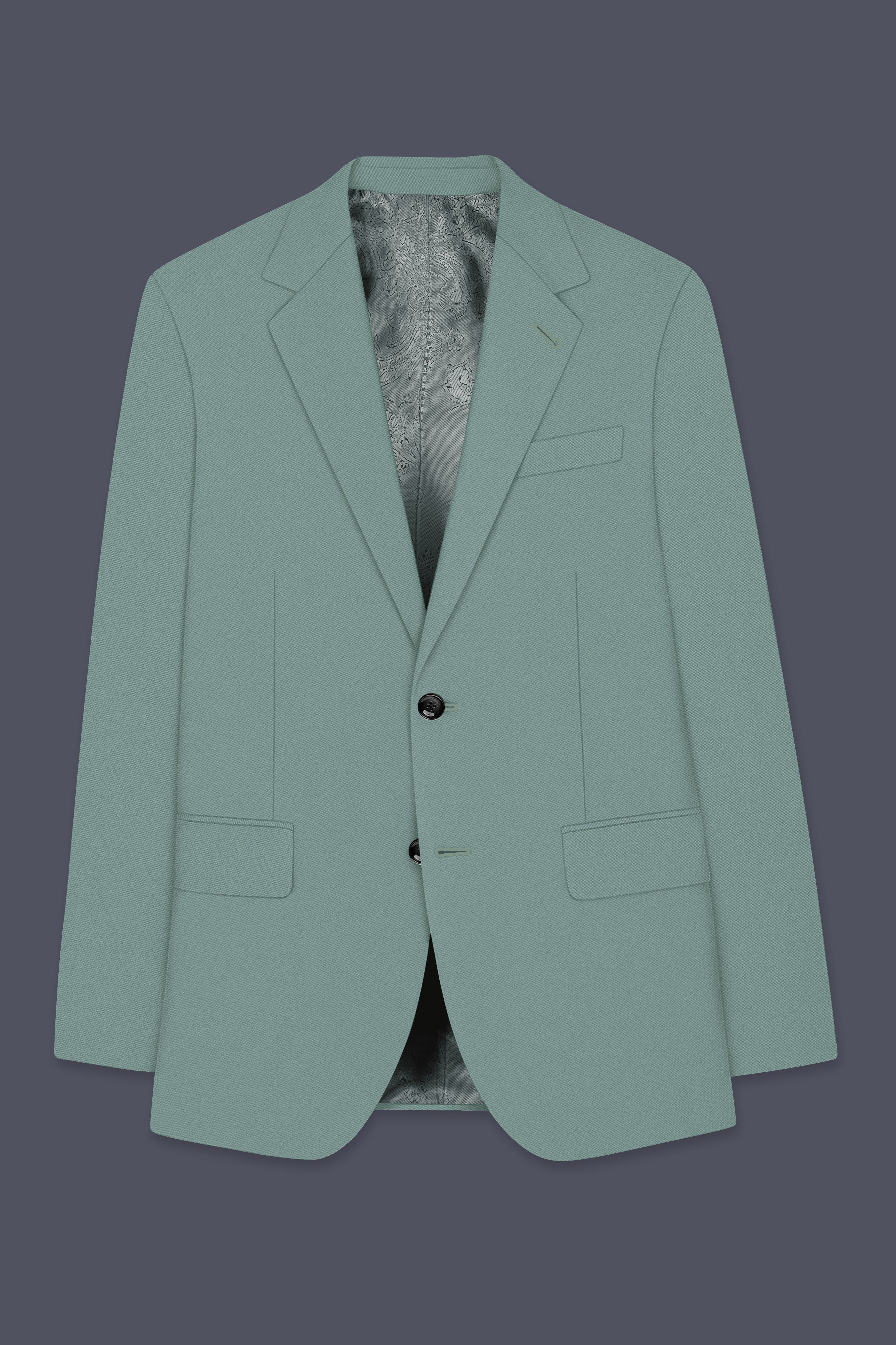 Verde-Korean Spanish Green 4-Way Stretch Wrinkle-Free Wool Rich Single Breasted Blazer