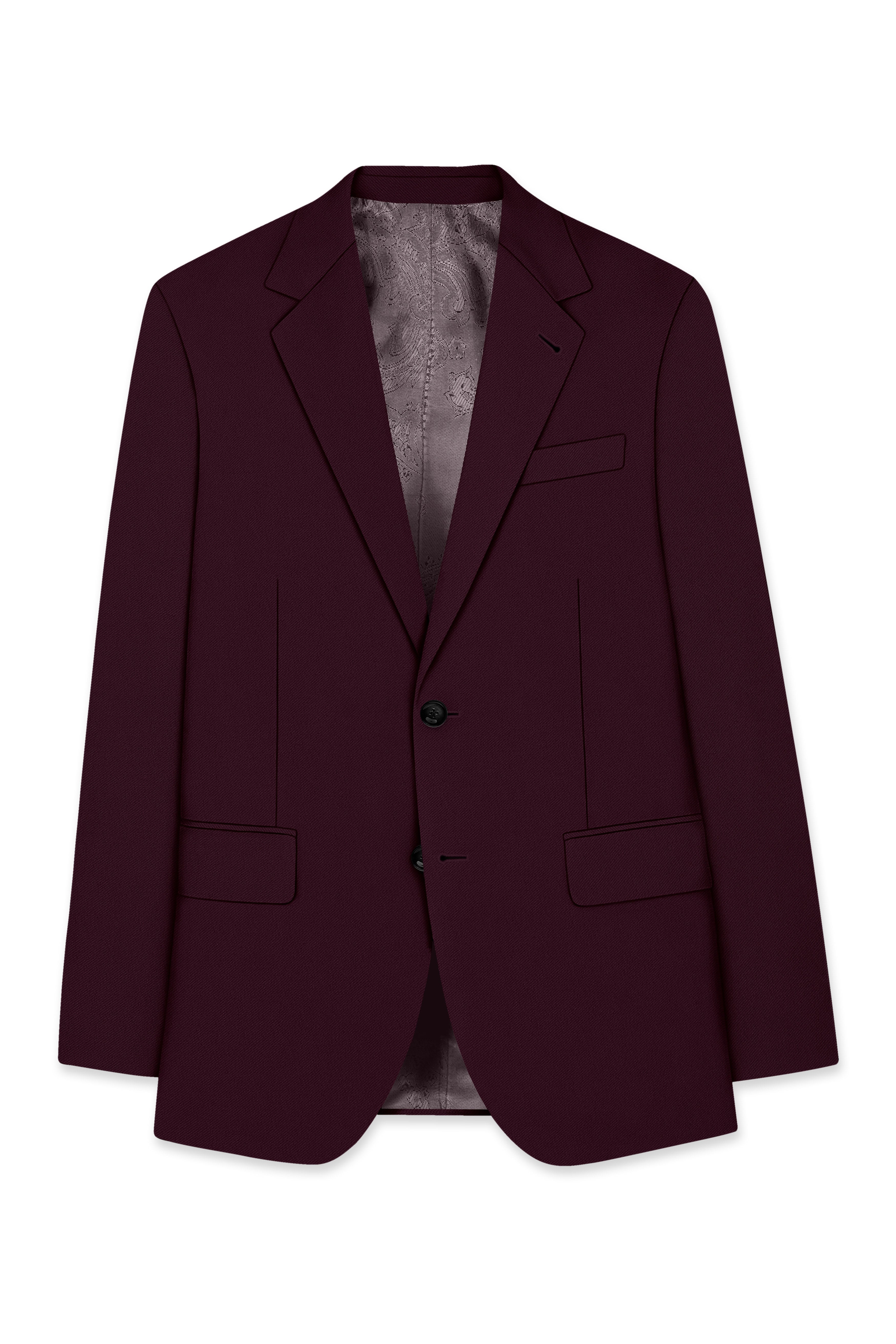 Veltrix-Korean Aubergine Maroon 4-Way Stretch Wrinkle-Free Wool Rich Single Breasted Blazer
