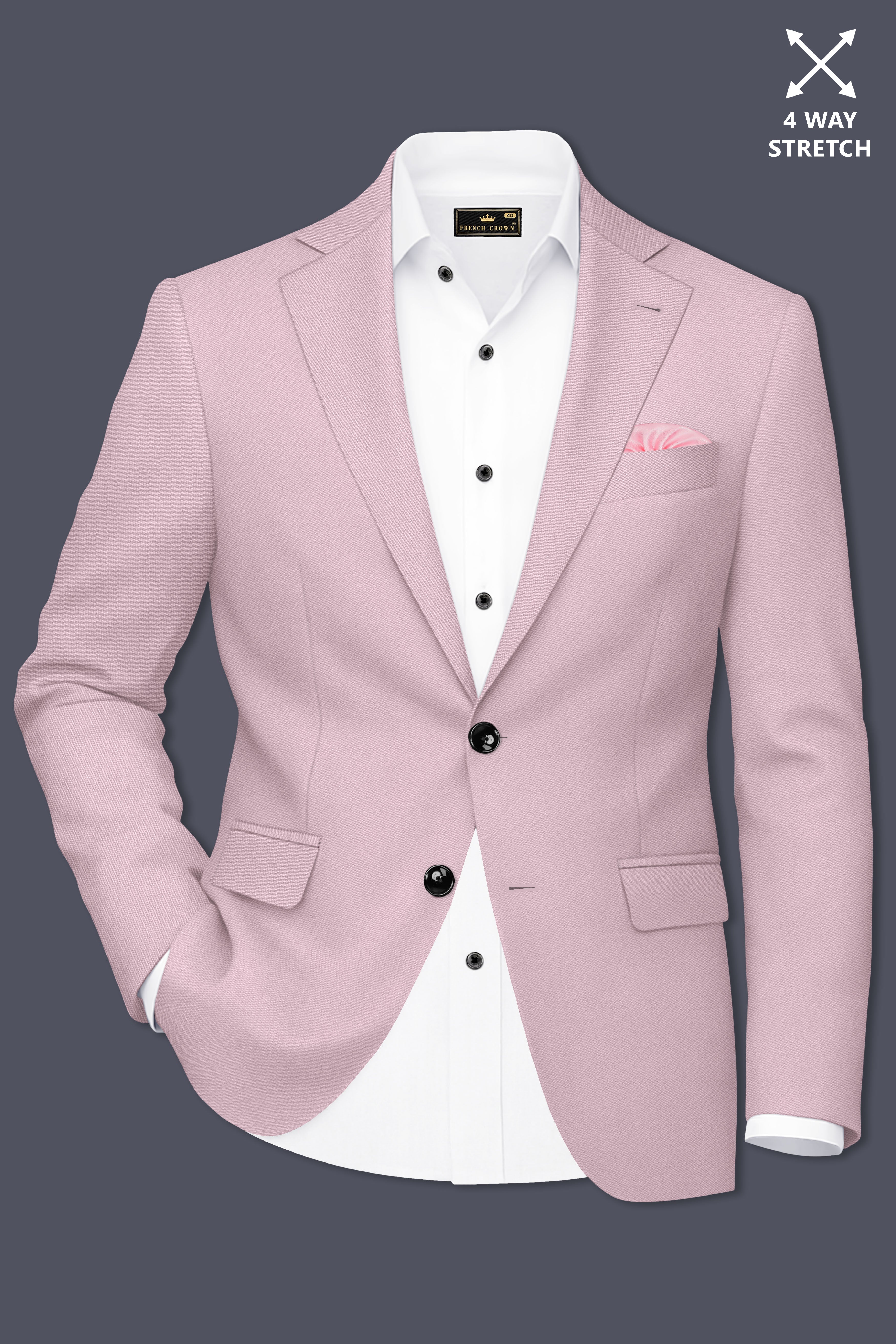 Allure-Korean Blossom Pink 4-Way Stretch Wrinkle-Free Wool Rich Single Breasted Blazer