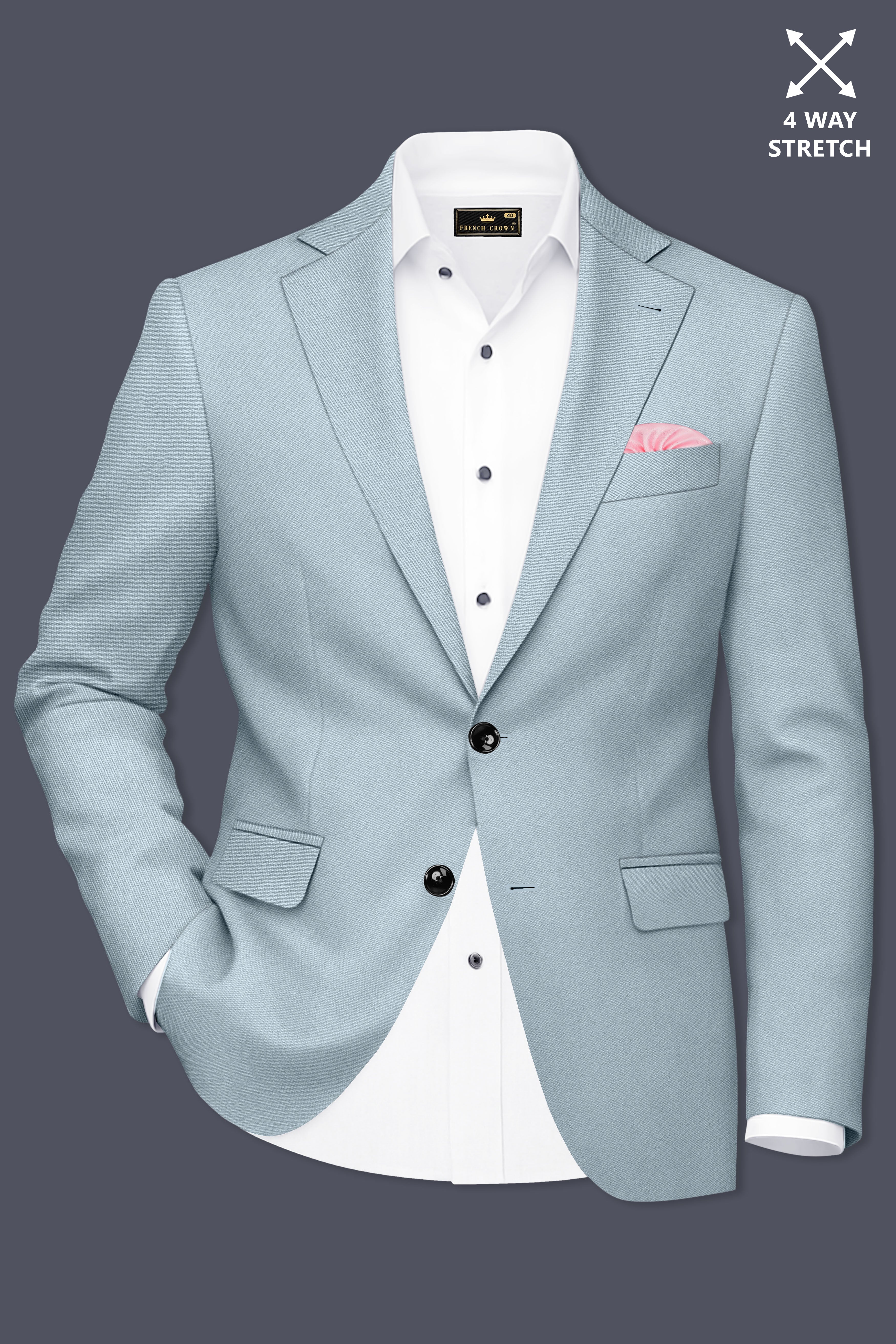Pewter-Korean Chateau gray 4-Way Stretch Wrinkle-Free Wool Rich Single Breasted Blazer