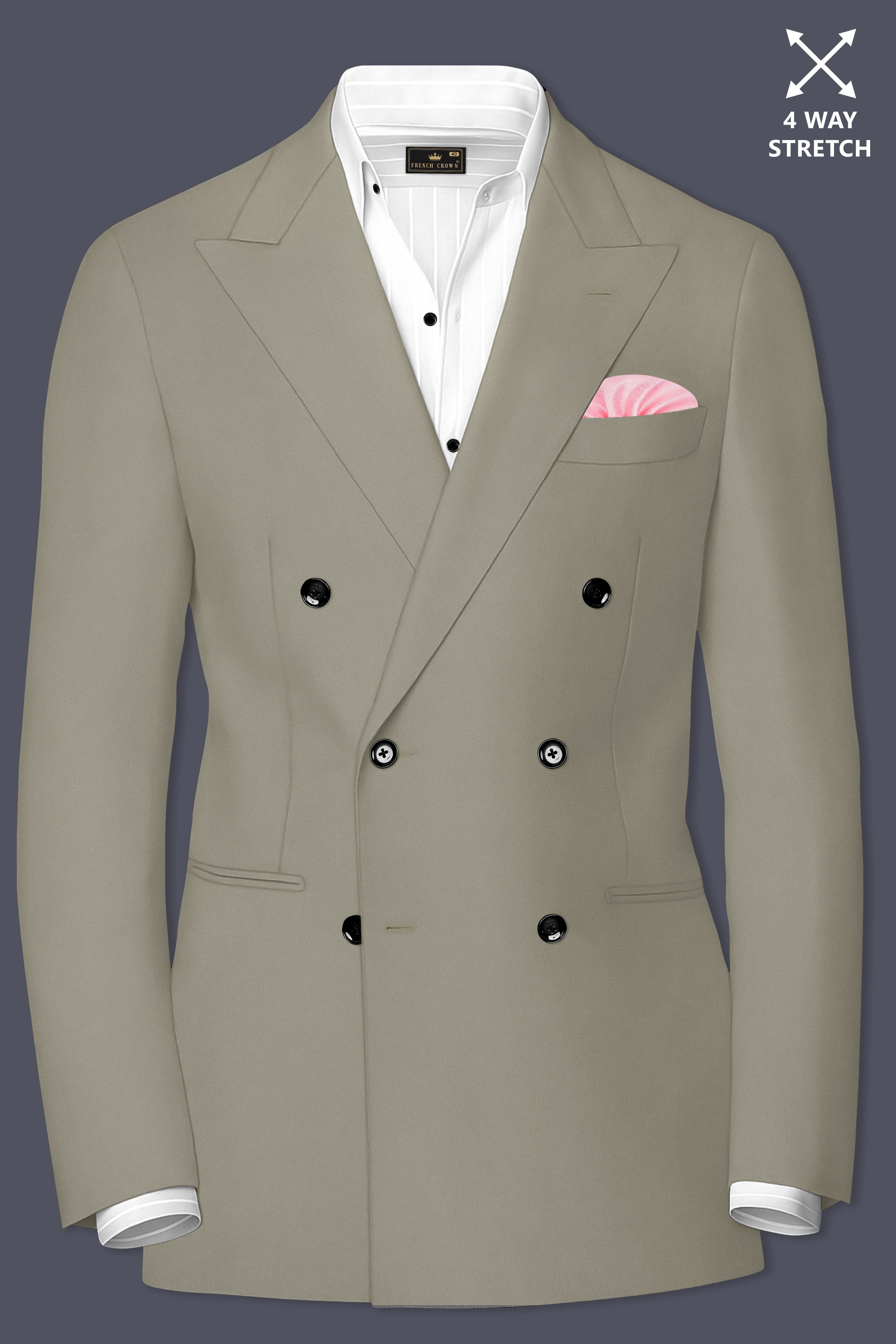 Loden-Korean Kokoda Green 4-Way Stretch Wrinkle-Free Wool Rich Double Breasted Blazer