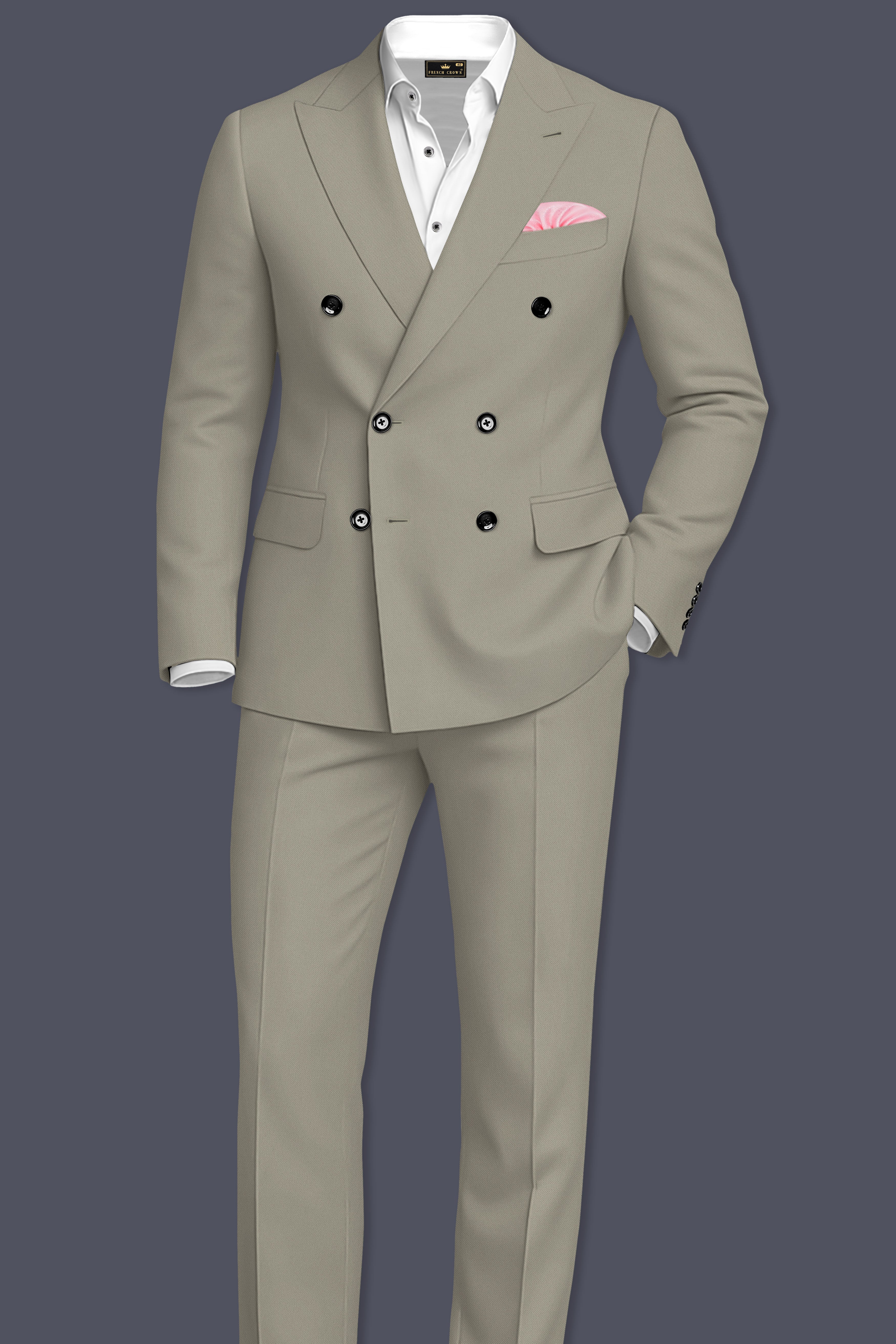 Loden-Korean Kokoda Green 4-Way Stretch Wrinkle-Free Wool Rich Double Breasted Blazer