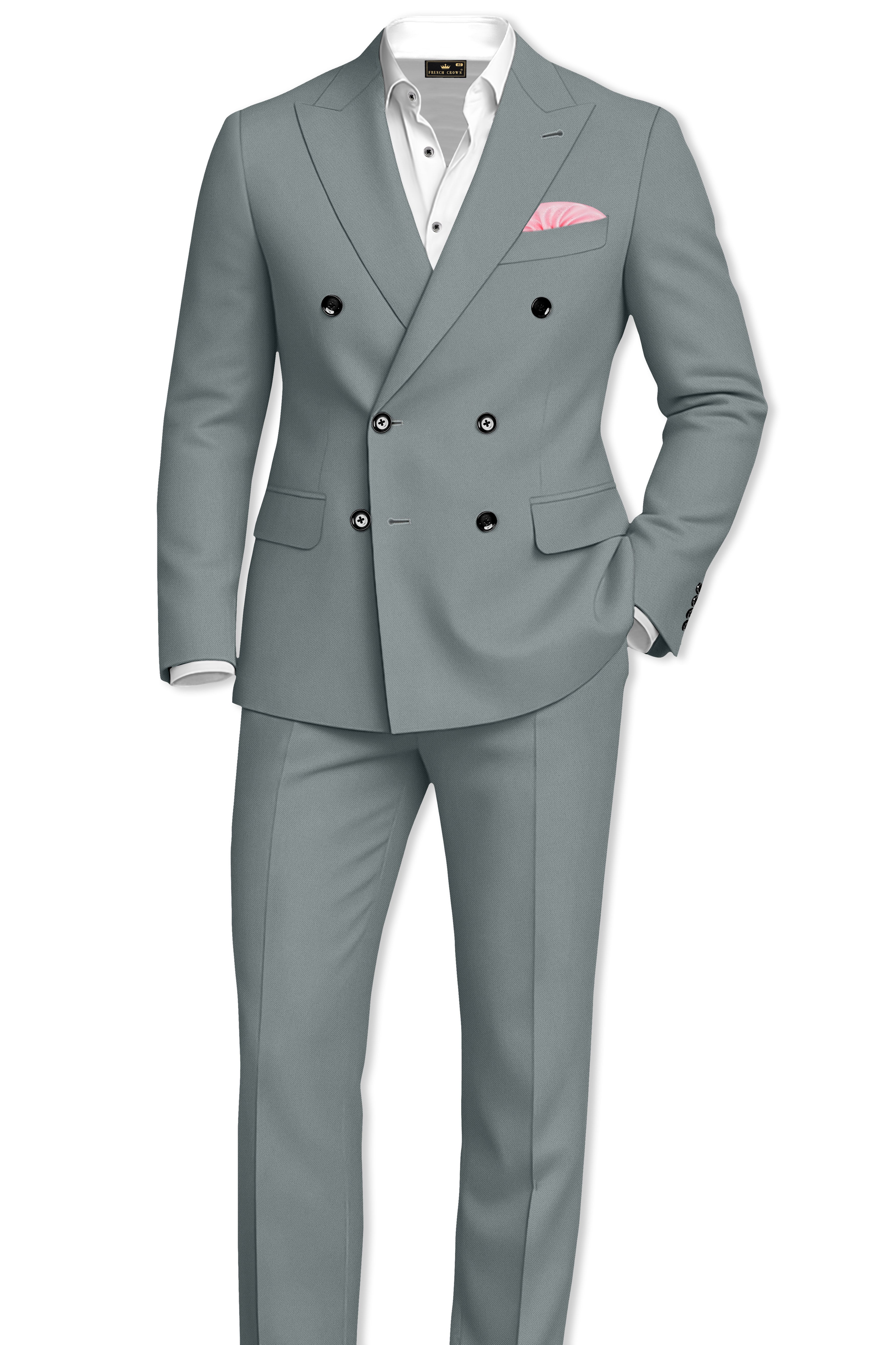 Flexaro-Korean Abbey gray 4-Way Stretch Wrinkle-Free Wool Rich Double Breasted Blazer