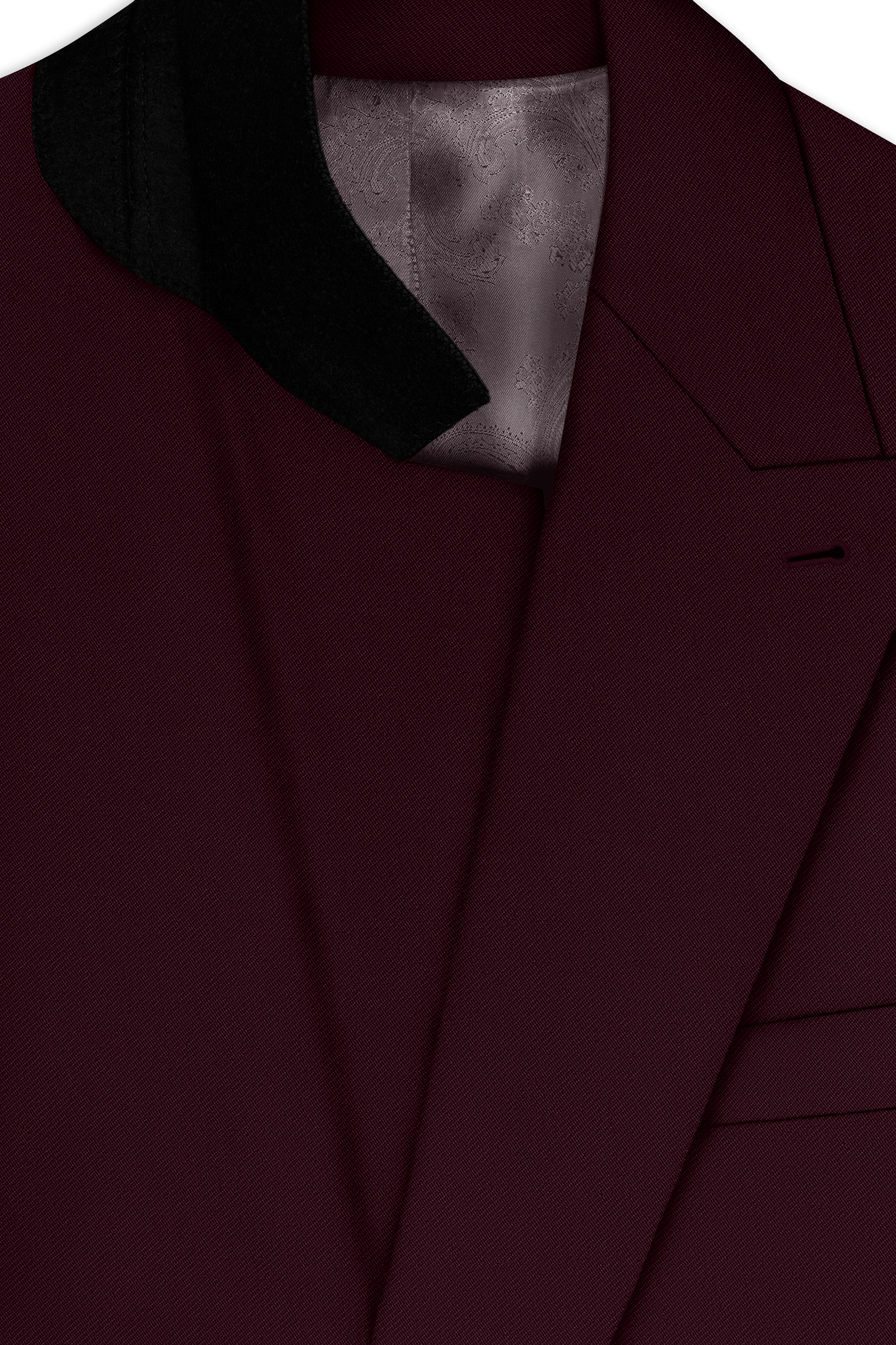Veltrix-Korean Aubergine Maroon 4-Way Stretch Wrinkle-Free Wool Rich Double Breasted Blazer