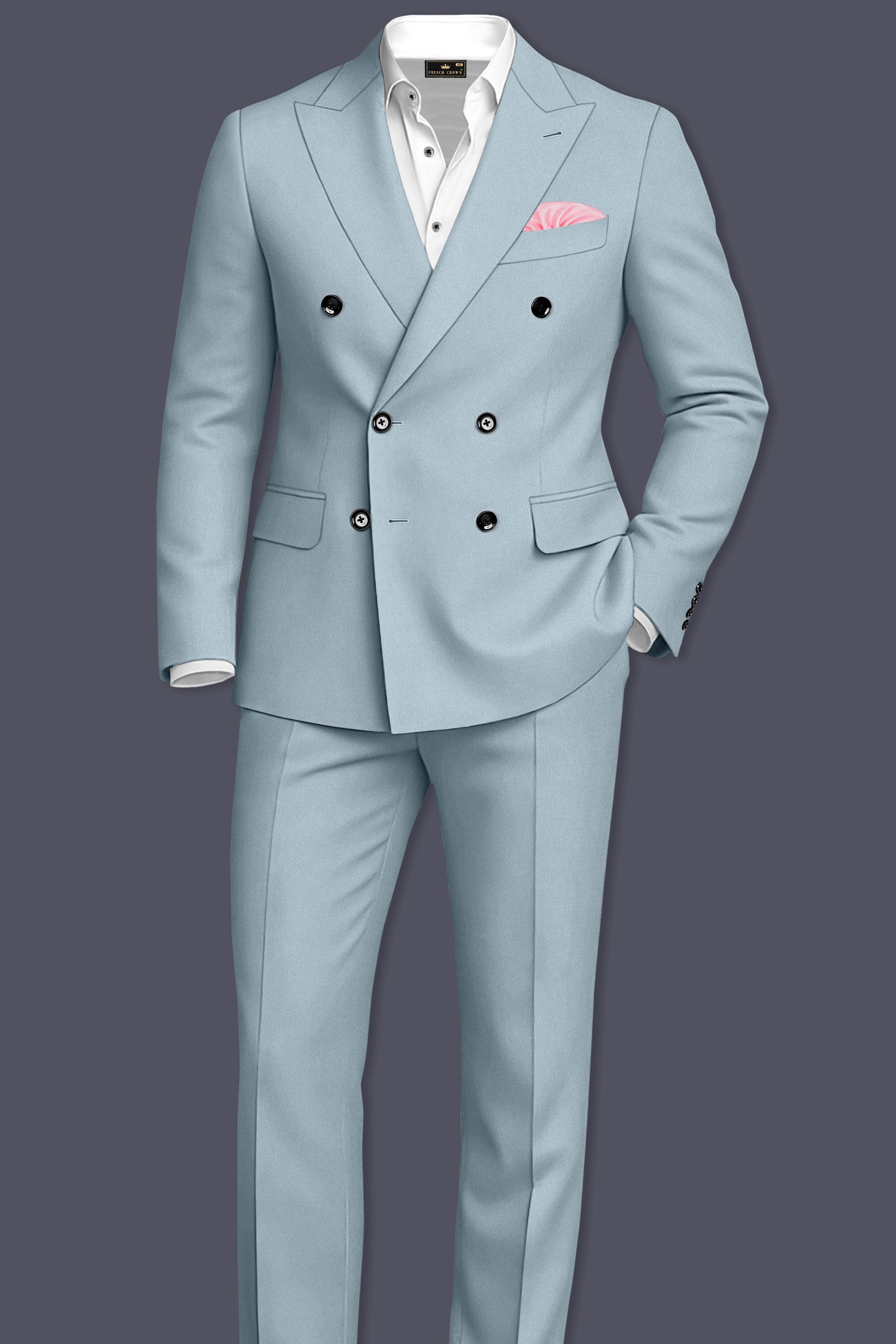 Pewter-Korean Chateau gray 4-Way Stretch Wrinkle-Free Wool Rich Double Breasted Blazer