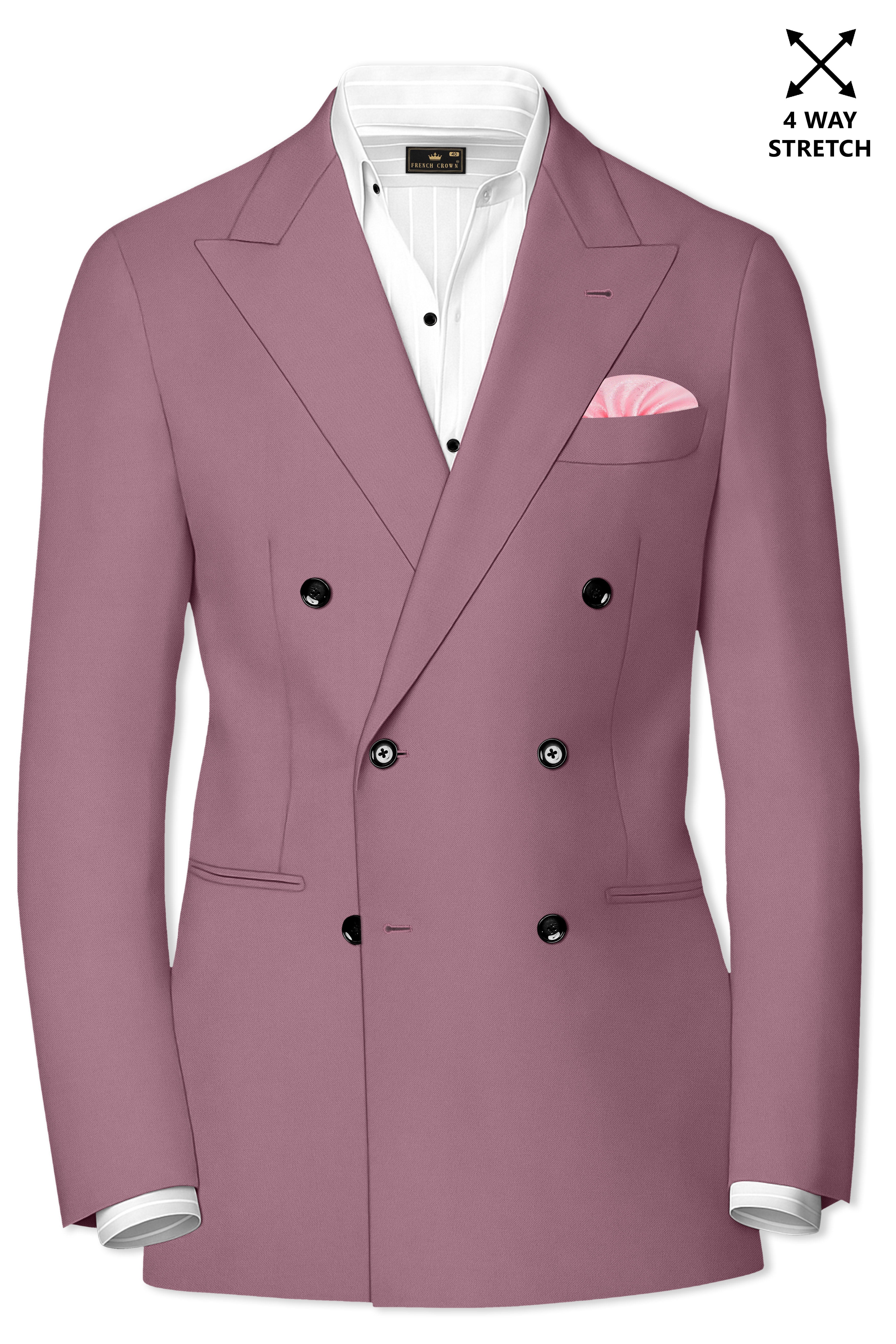 Rouge-Korean Opium Pink 4-Way Stretch Wrinkle-Free Wool Rich Double Breasted Blazer