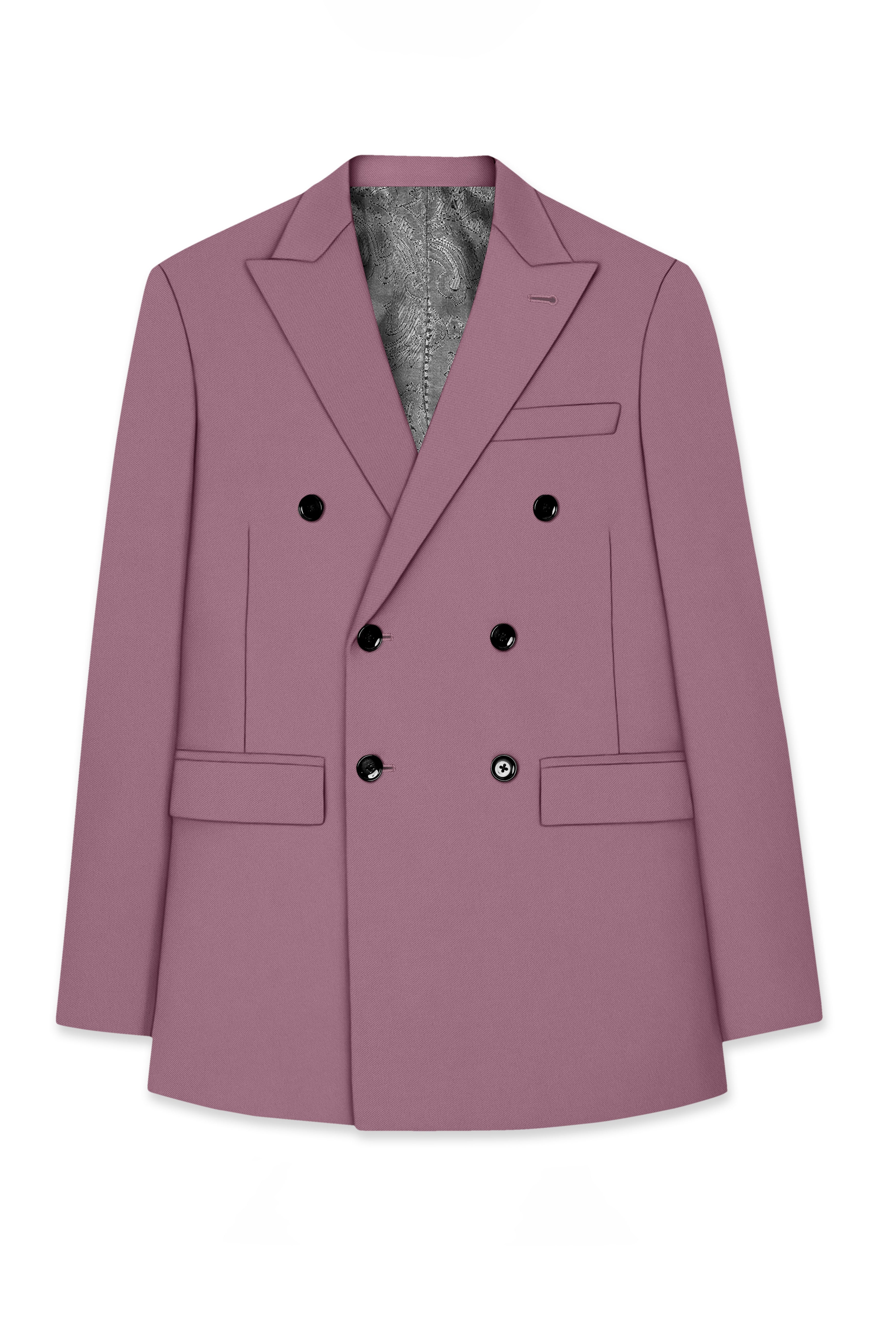 Rouge-Korean Opium Pink 4-Way Stretch Wrinkle-Free Wool Rich Double Breasted Blazer