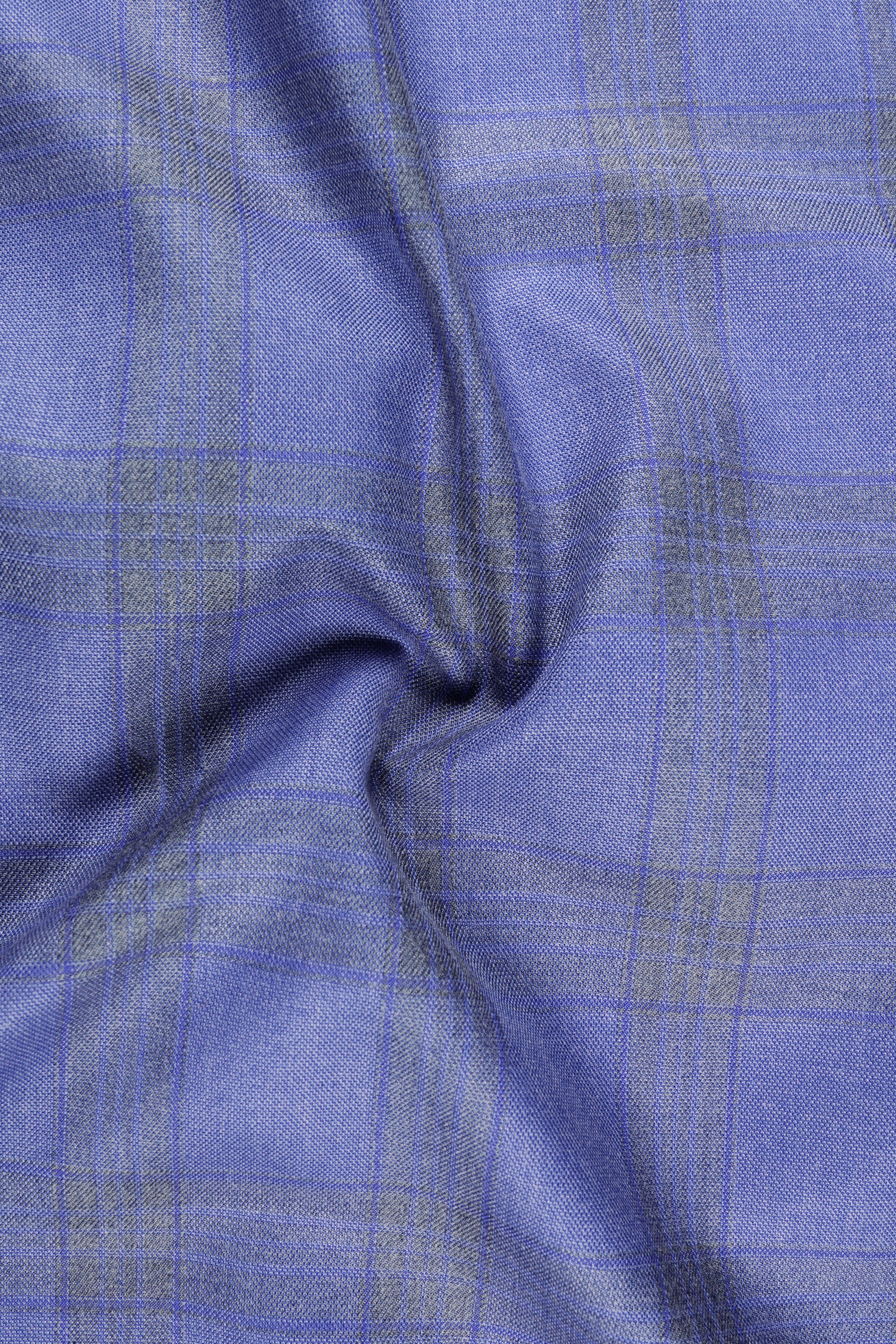 Cobalt-Scampi Blue Plaid Wool Rich Bandhgala Blazer