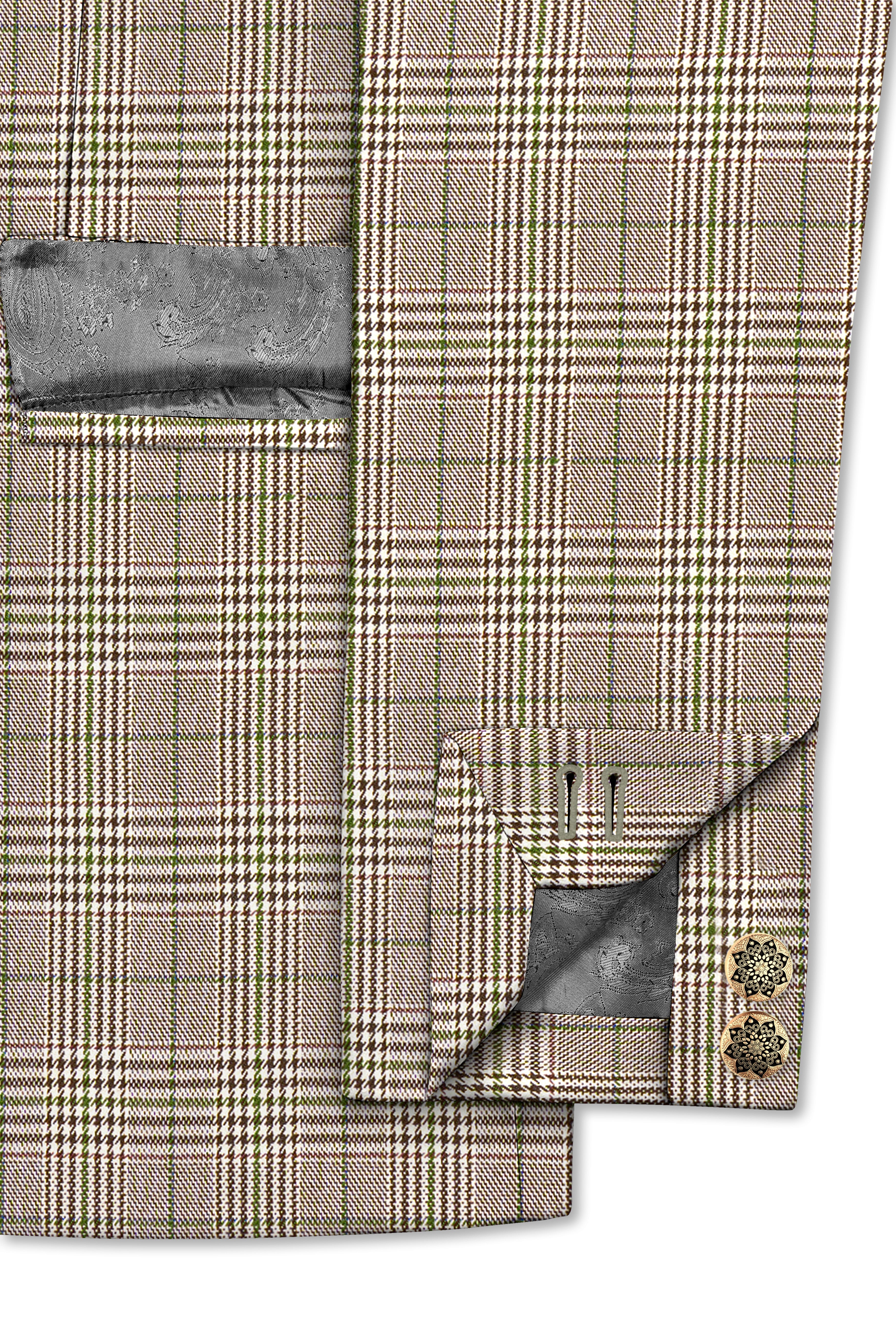 Nawab-Tundora Brown Plaid Wool Rich Bandhgala Blazer