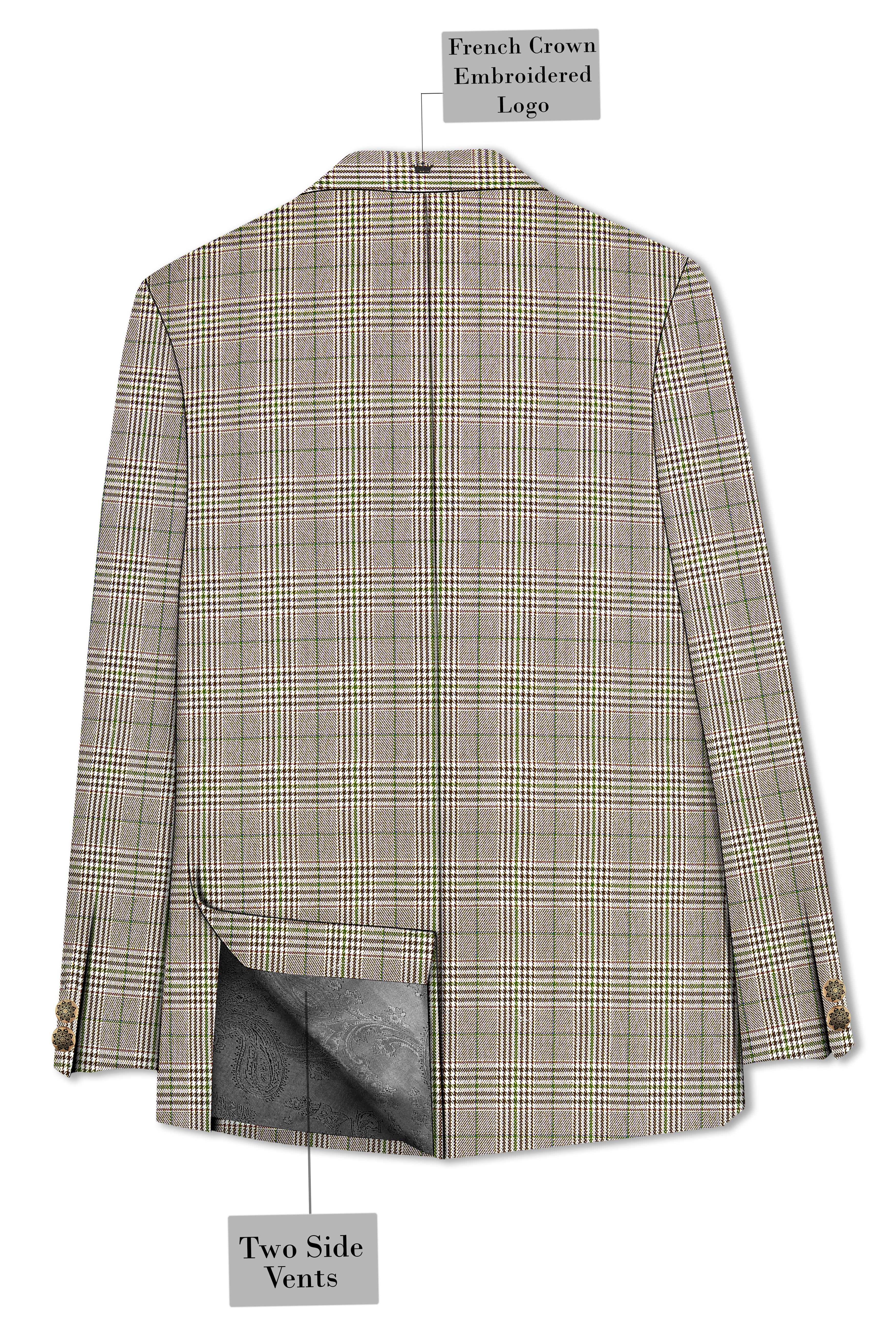Nawab-Tundora Brown Plaid Wool Rich Bandhgala Blazer