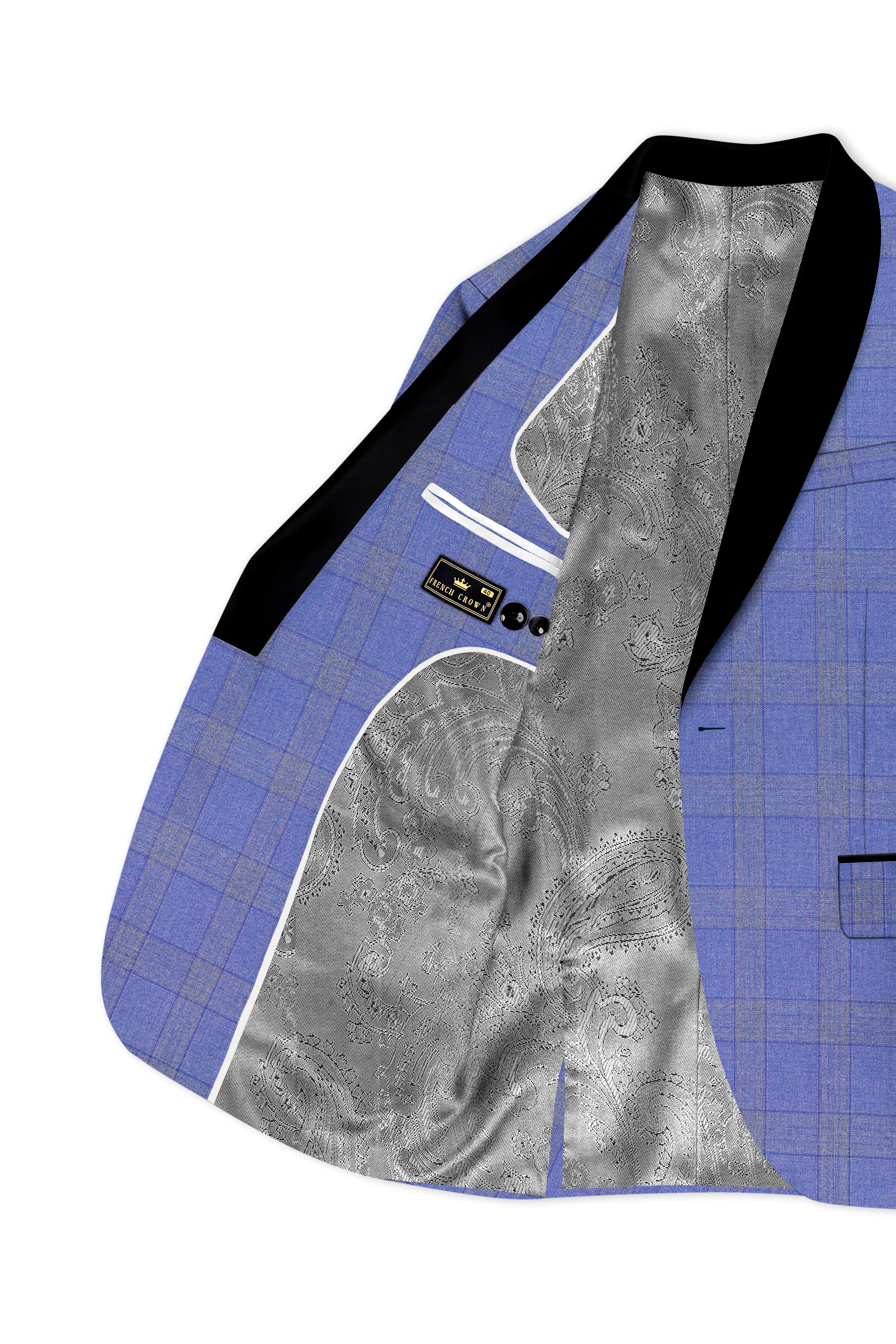 Cobalt-Scampi Blue Plaid Wool Rich Tuxedo Blazer