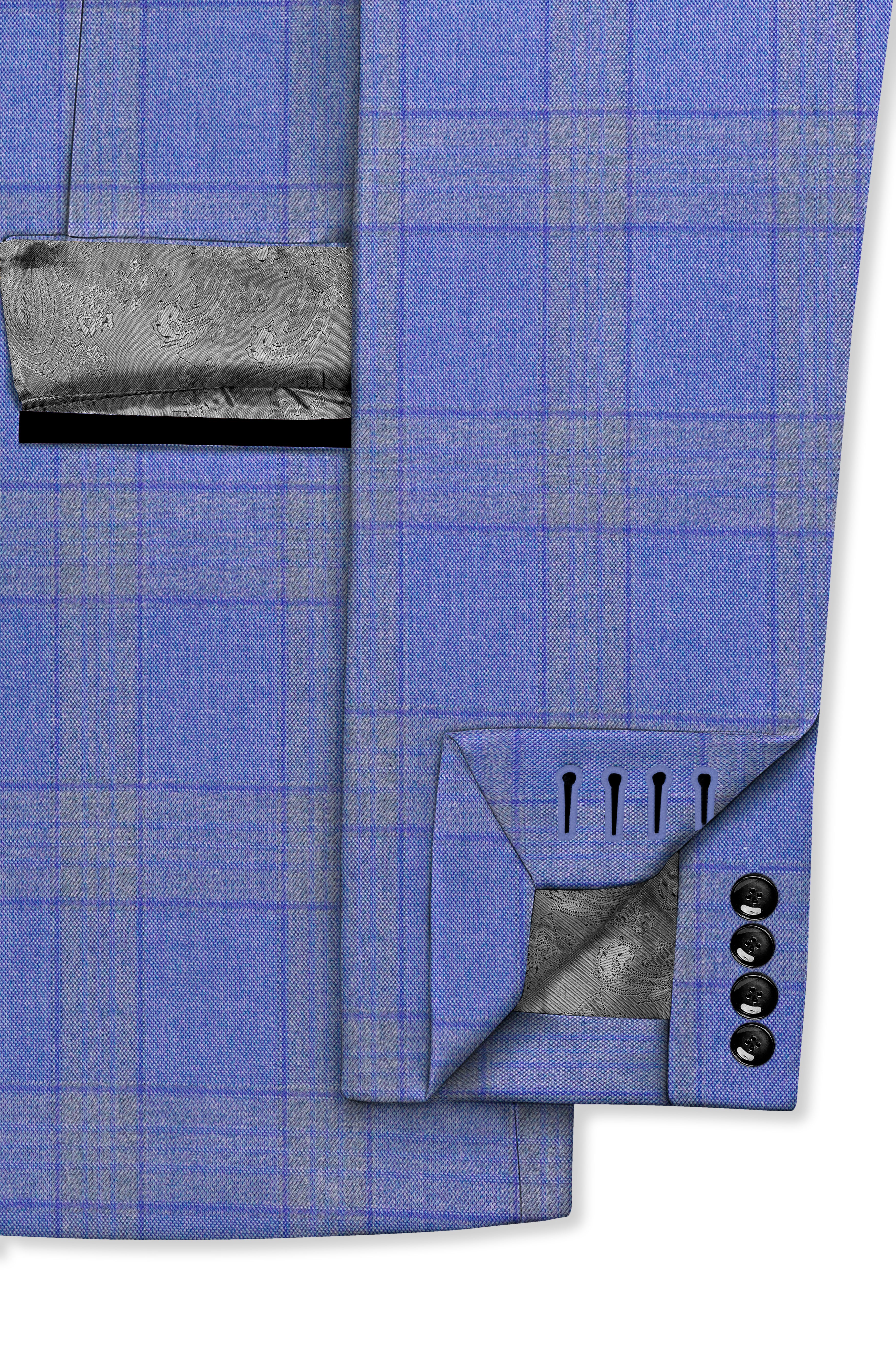 Cobalt-Scampi Blue Plaid Wool Rich Tuxedo Blazer