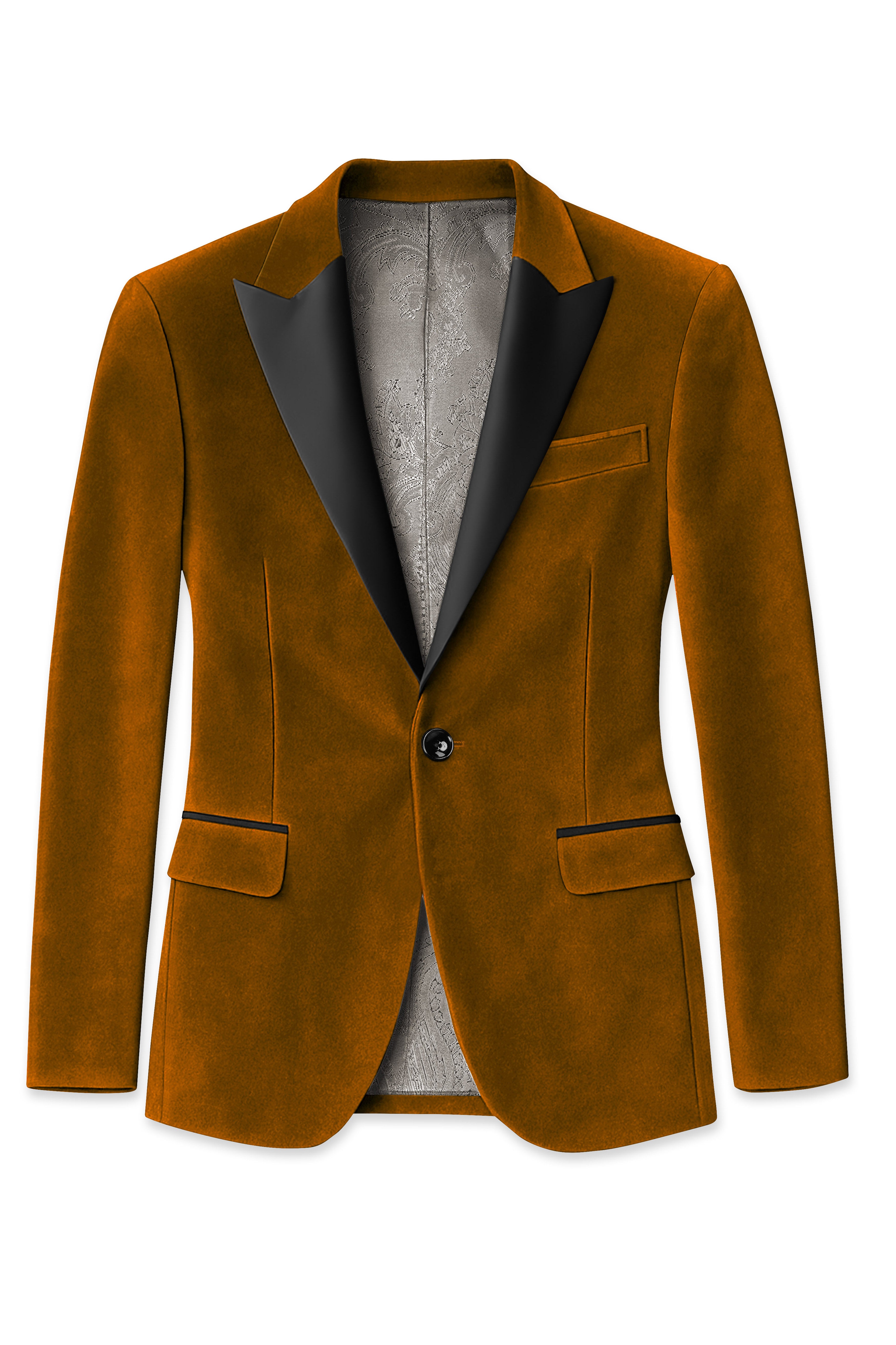 Cavaro-Saddle Brown Velvet Peak Lapel Tuxedo Blazer