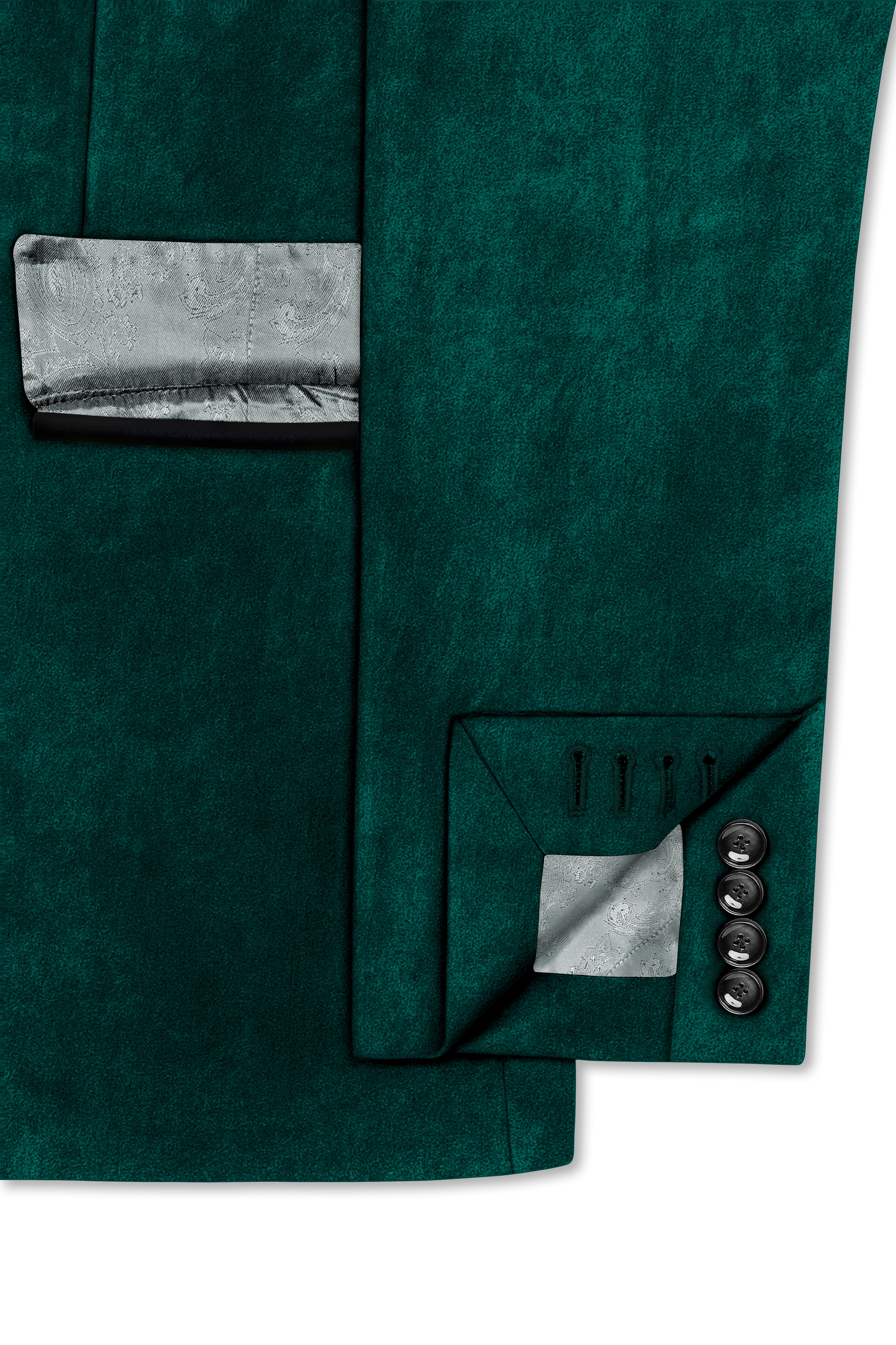Lagoon-Teal Green Velvet Peak Lapel Tuxedo Blazer