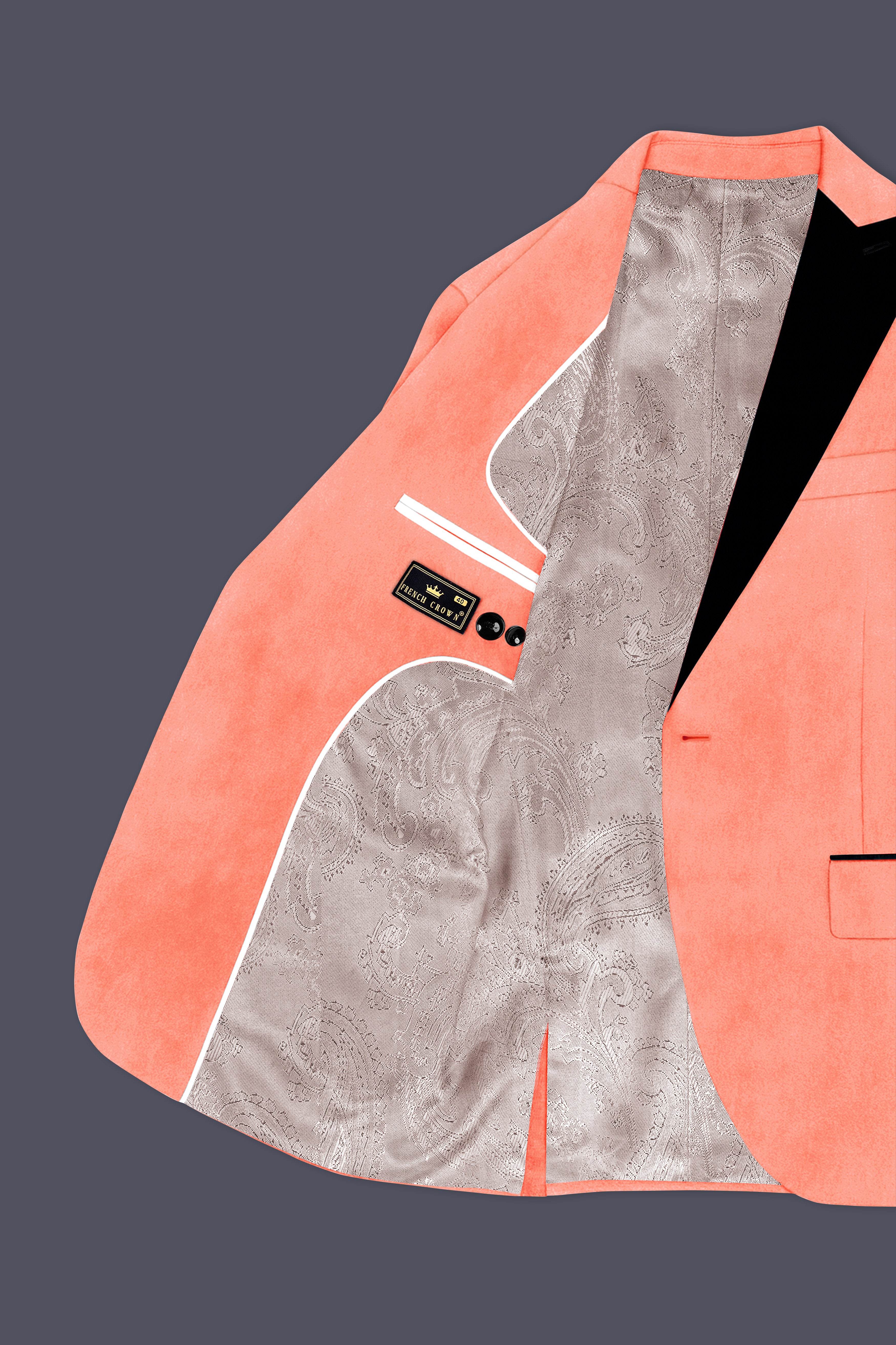 Zyron-Salmon Orange Velvet Peak Lapel Tuxedo Blazer