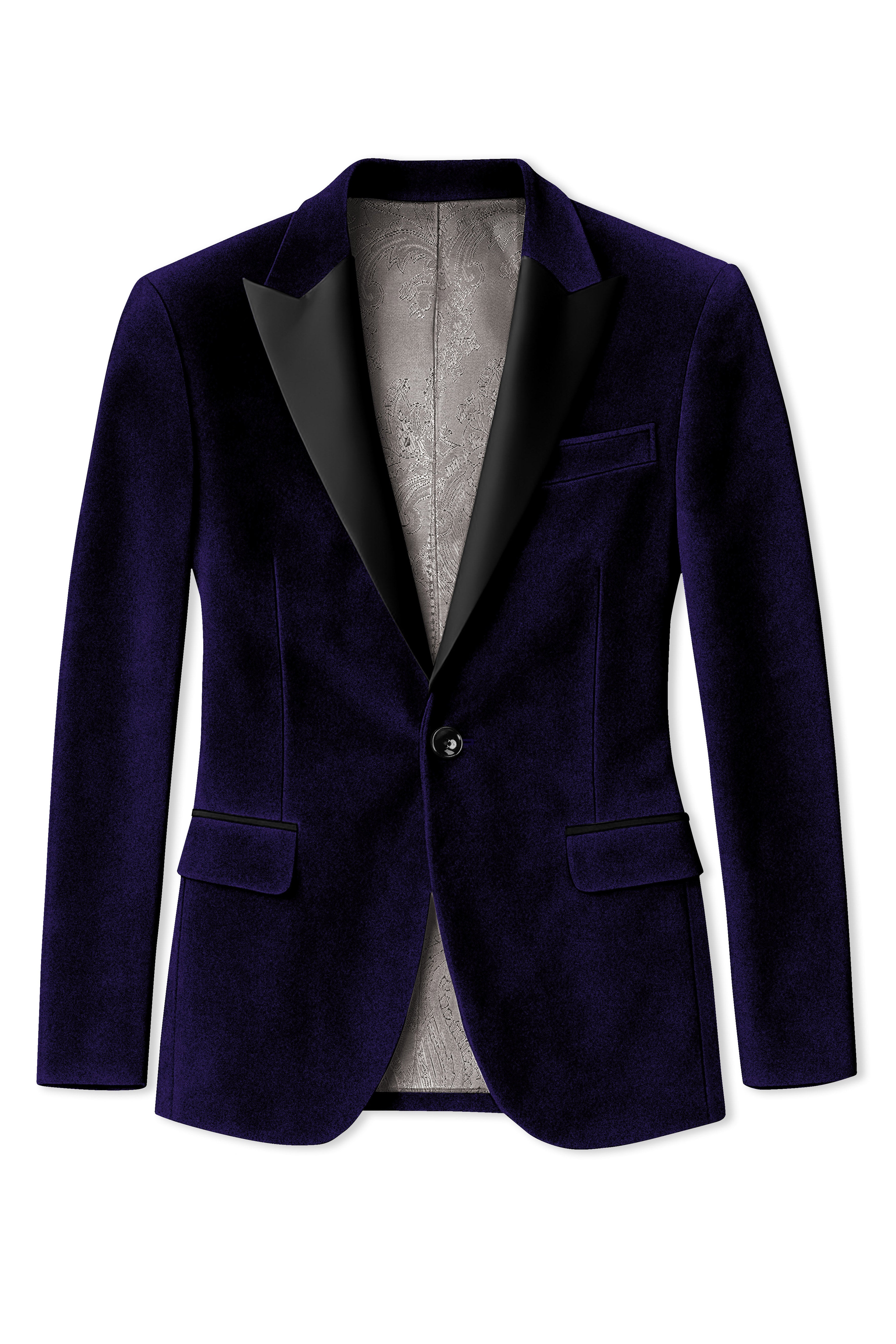 Virelle-Russian Purple Velvet Peak Lapel Tuxedo Blazer