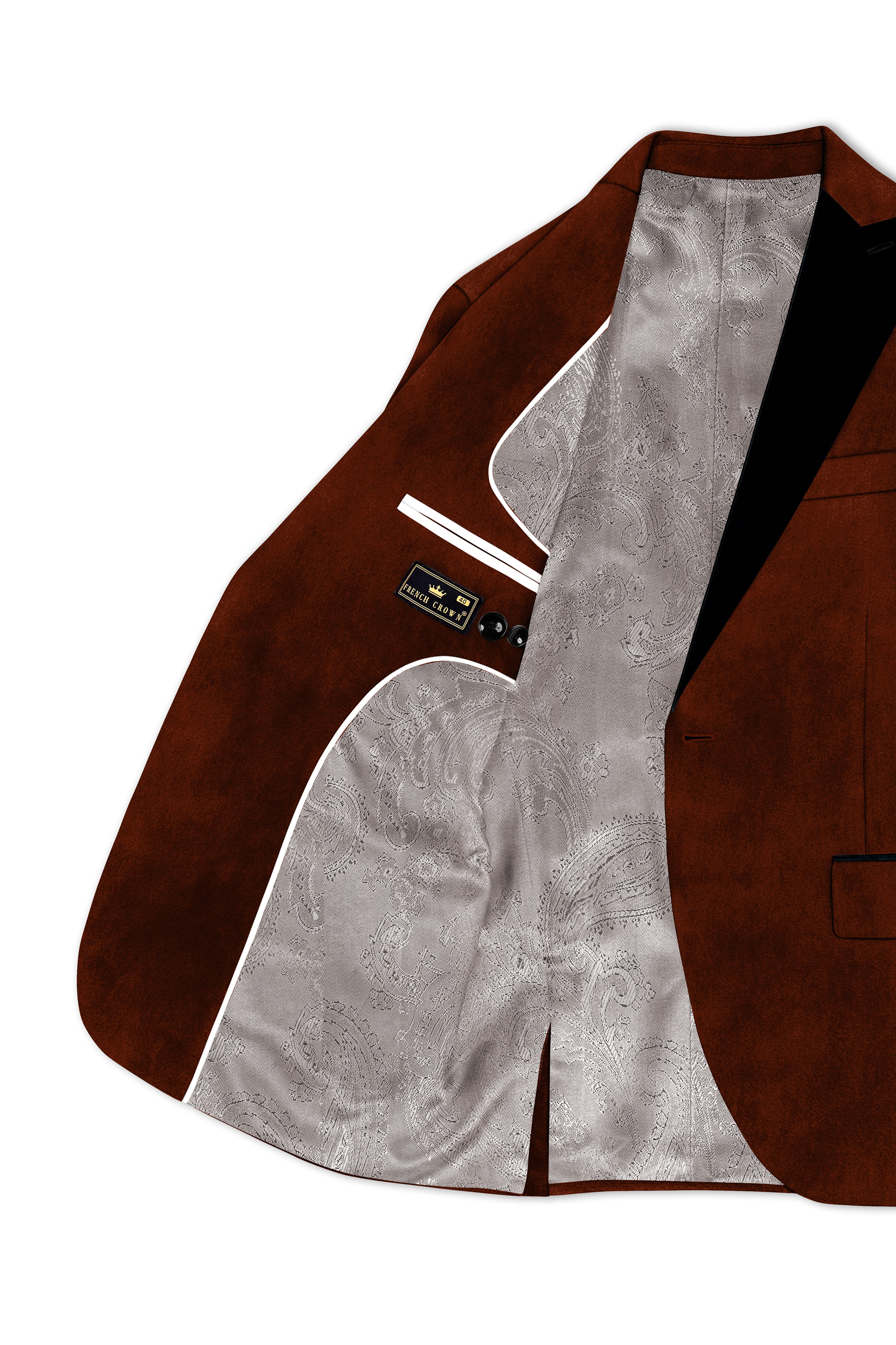 Eldor-Van Cleef Brown Velvet Peak Lapel Tuxedo Blazer