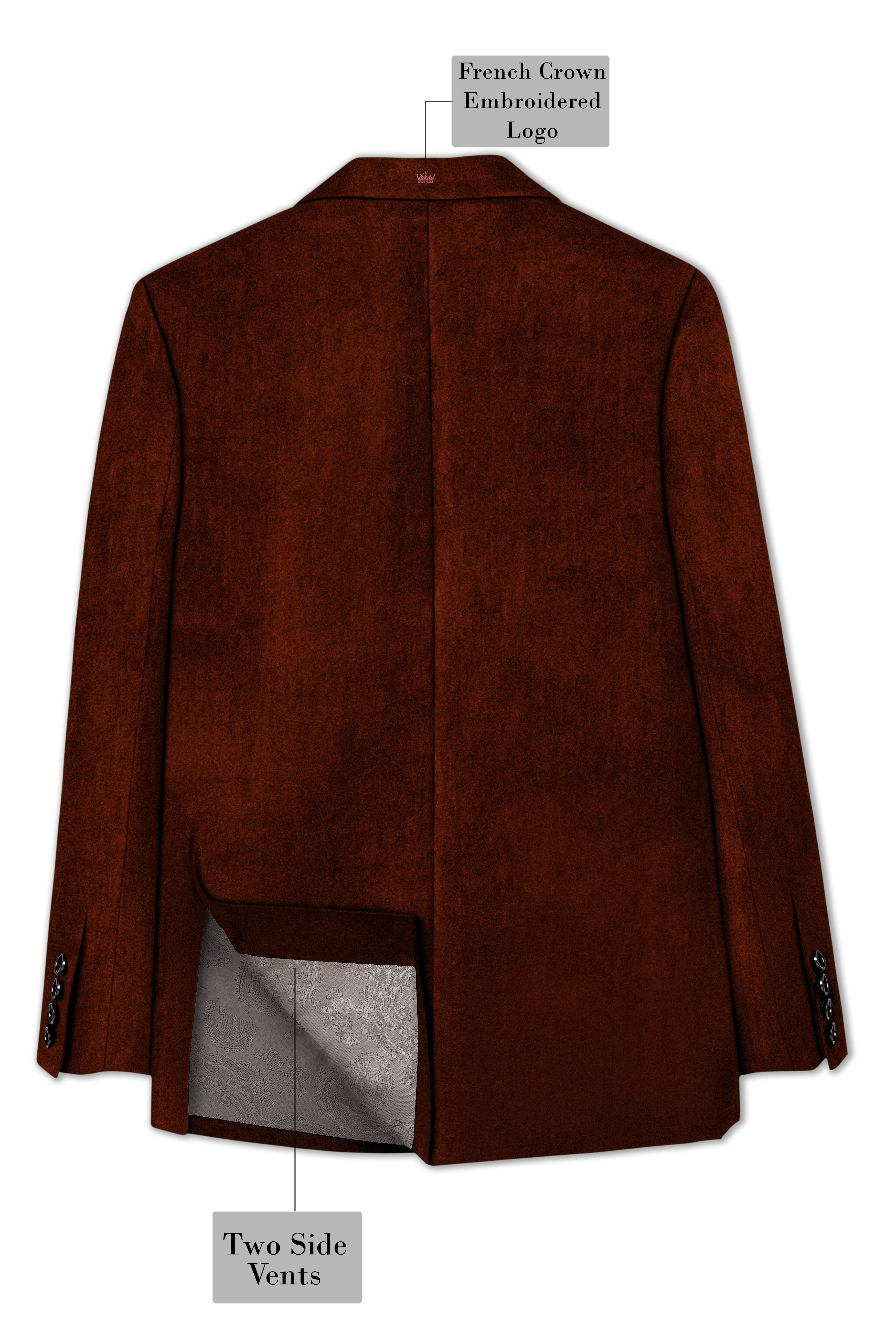 Eldor-Van Cleef Brown Velvet Peak Lapel Tuxedo Blazer