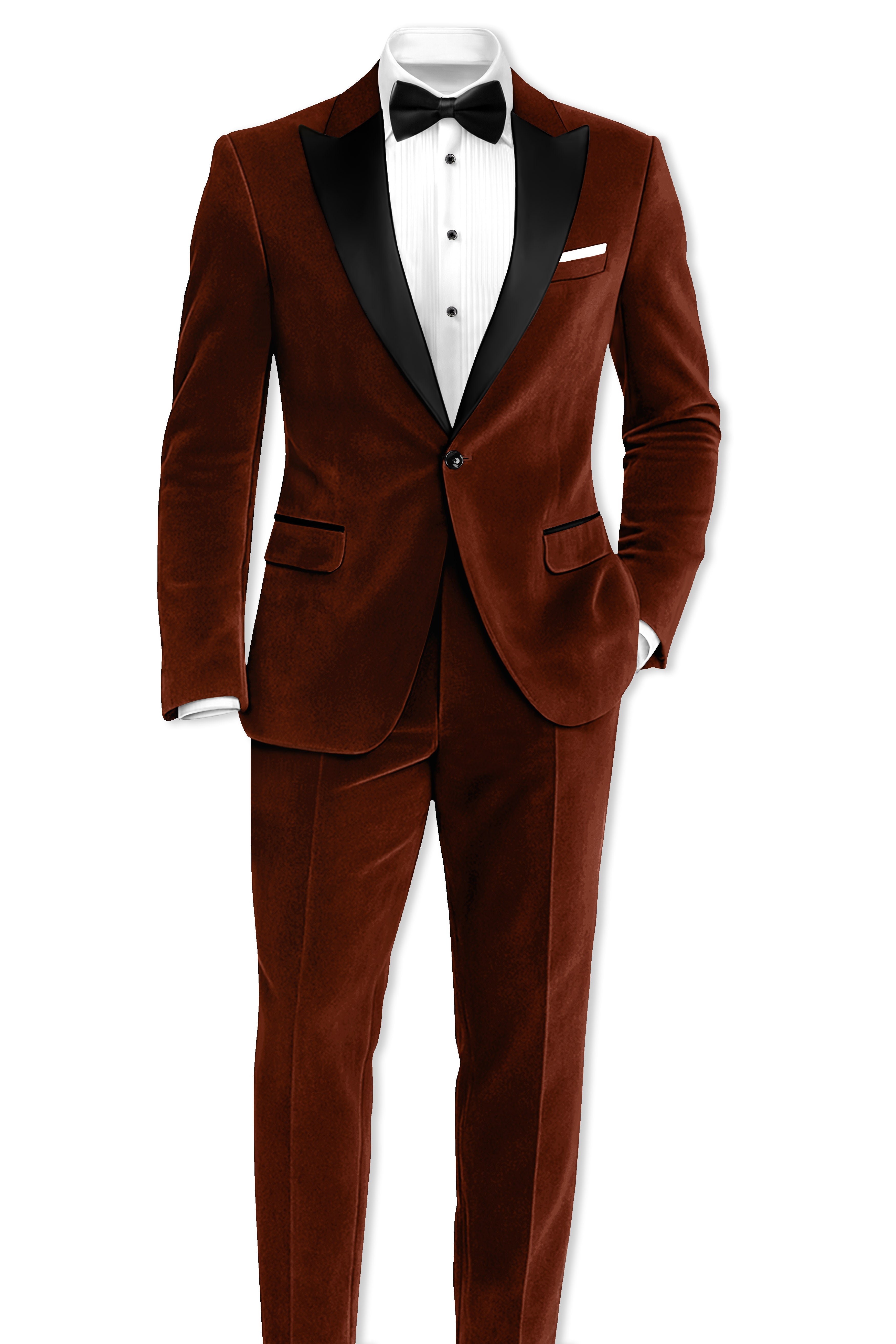 Eldor-Van Cleef Brown Velvet Peak Lapel Tuxedo Blazer