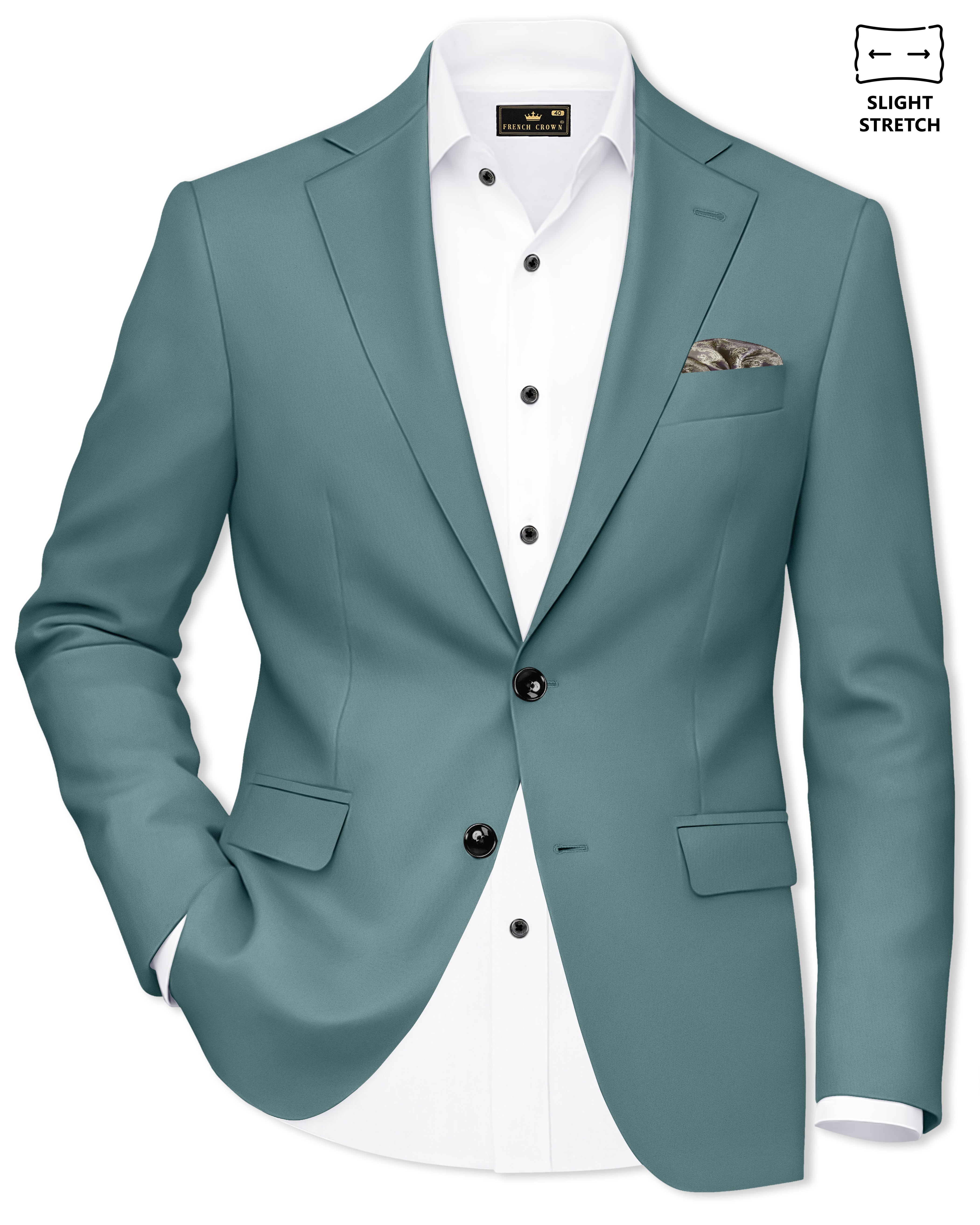 Emerald-Beetle Green Solid Premium Poly-Viscose Single Breasted