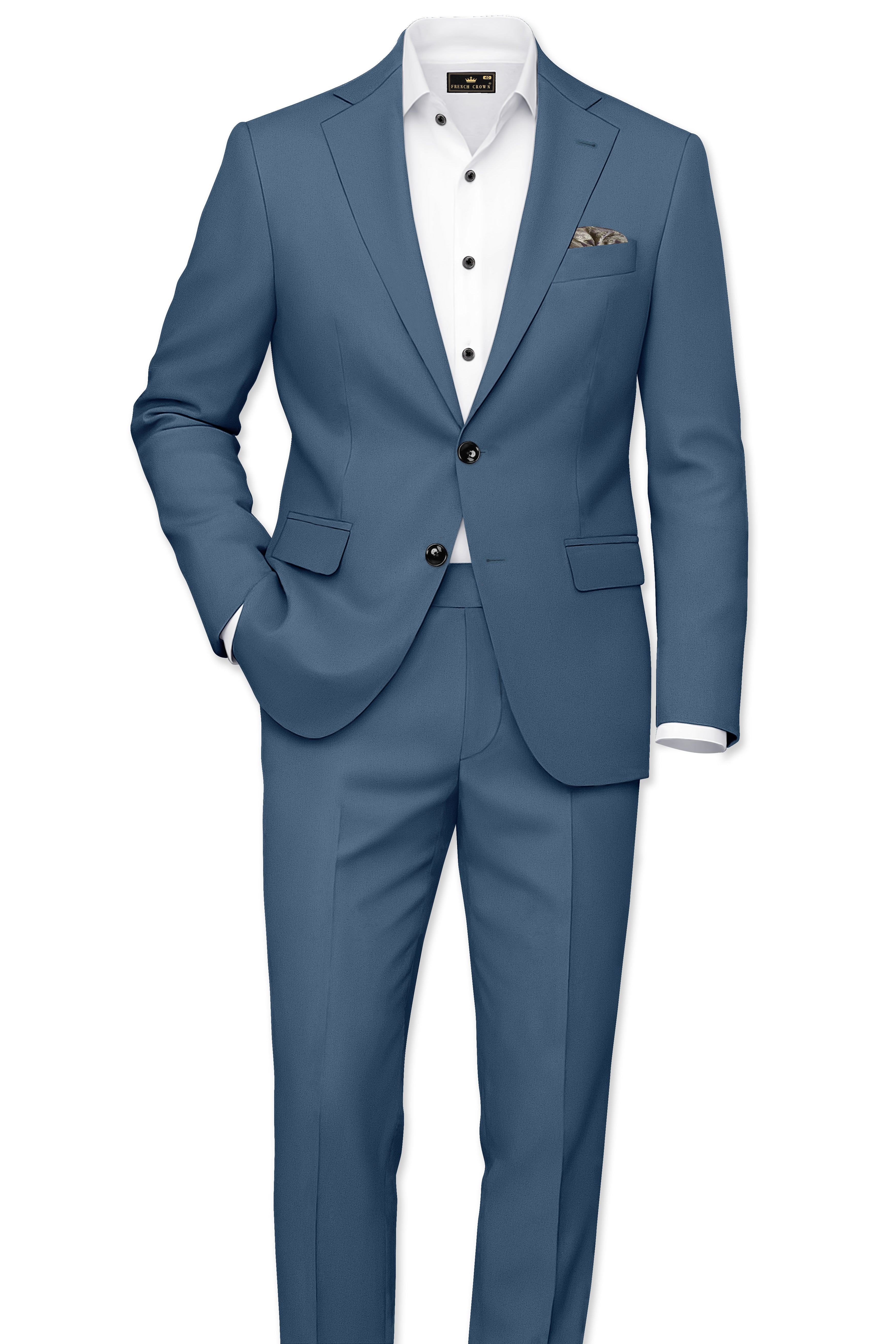Azure-Nile Blue Slight Stretch Subtle Sheen Poly-Viscose Single Breasted Blazer