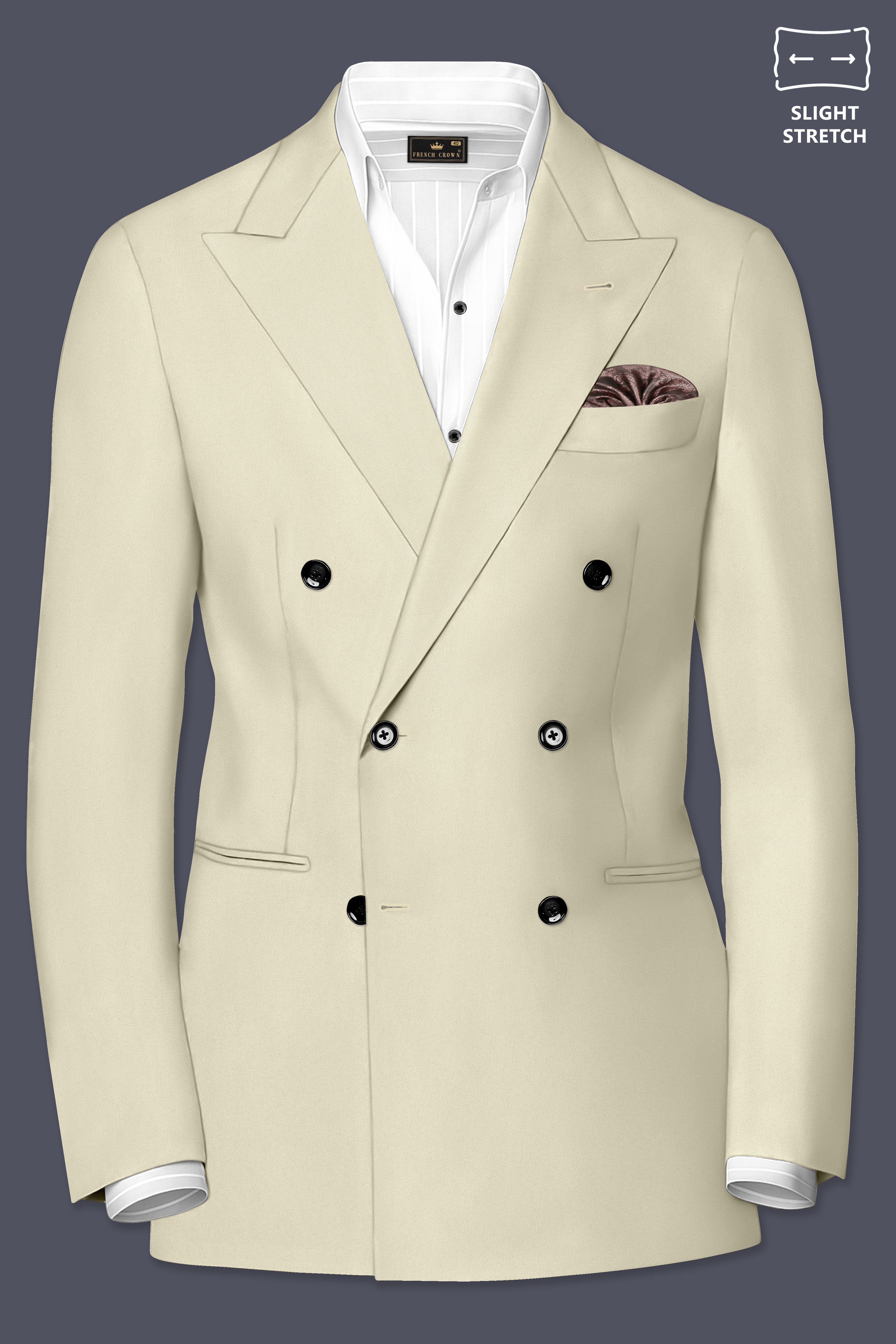 Ivory-Sisal Cream Slight Stretch Subtle Sheen Poly-Viscose Double Breasted Blazer