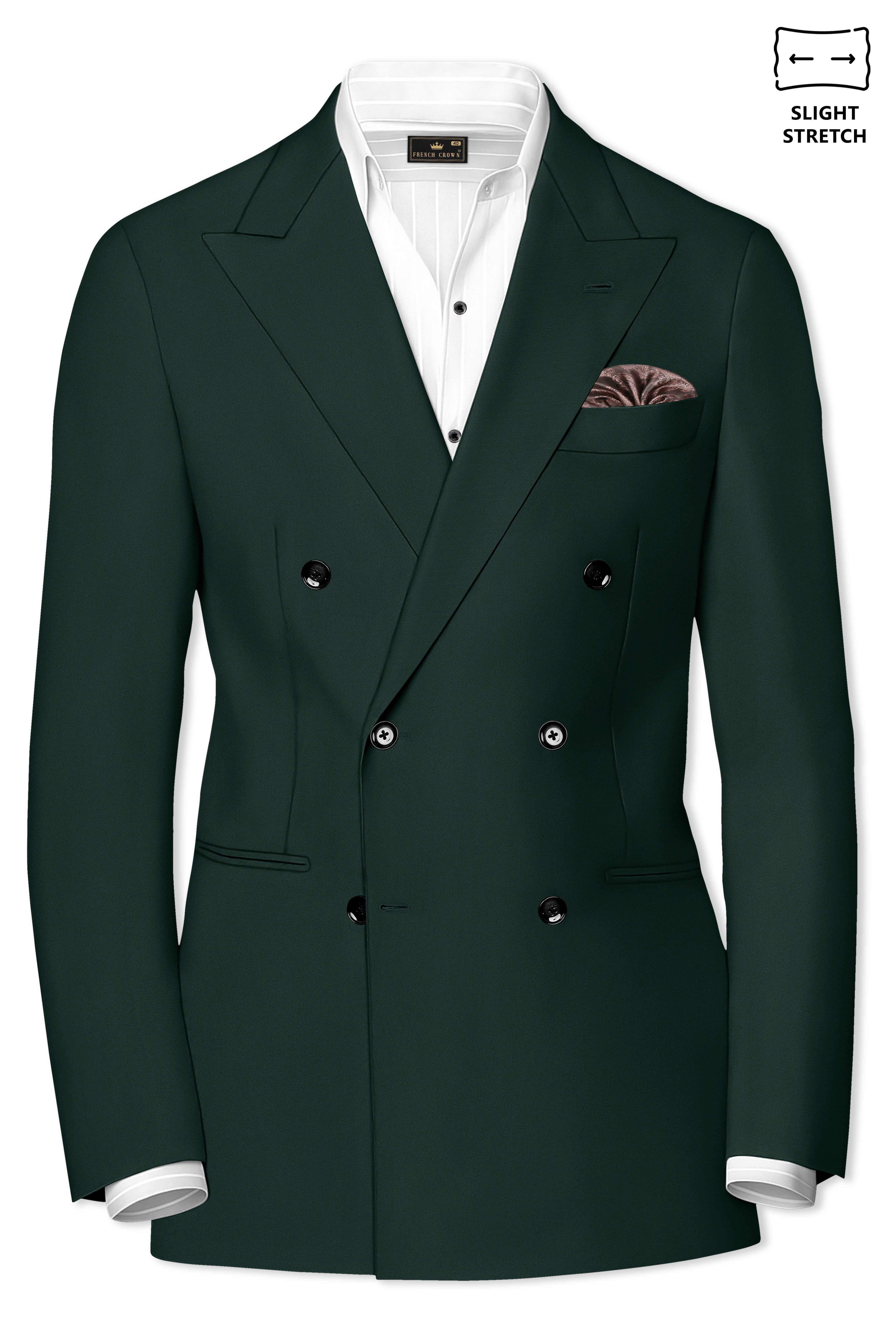 Viridian-Gable Green Slight Stretch Subtle Sheen Poly-Viscose Double Breasted Blazer