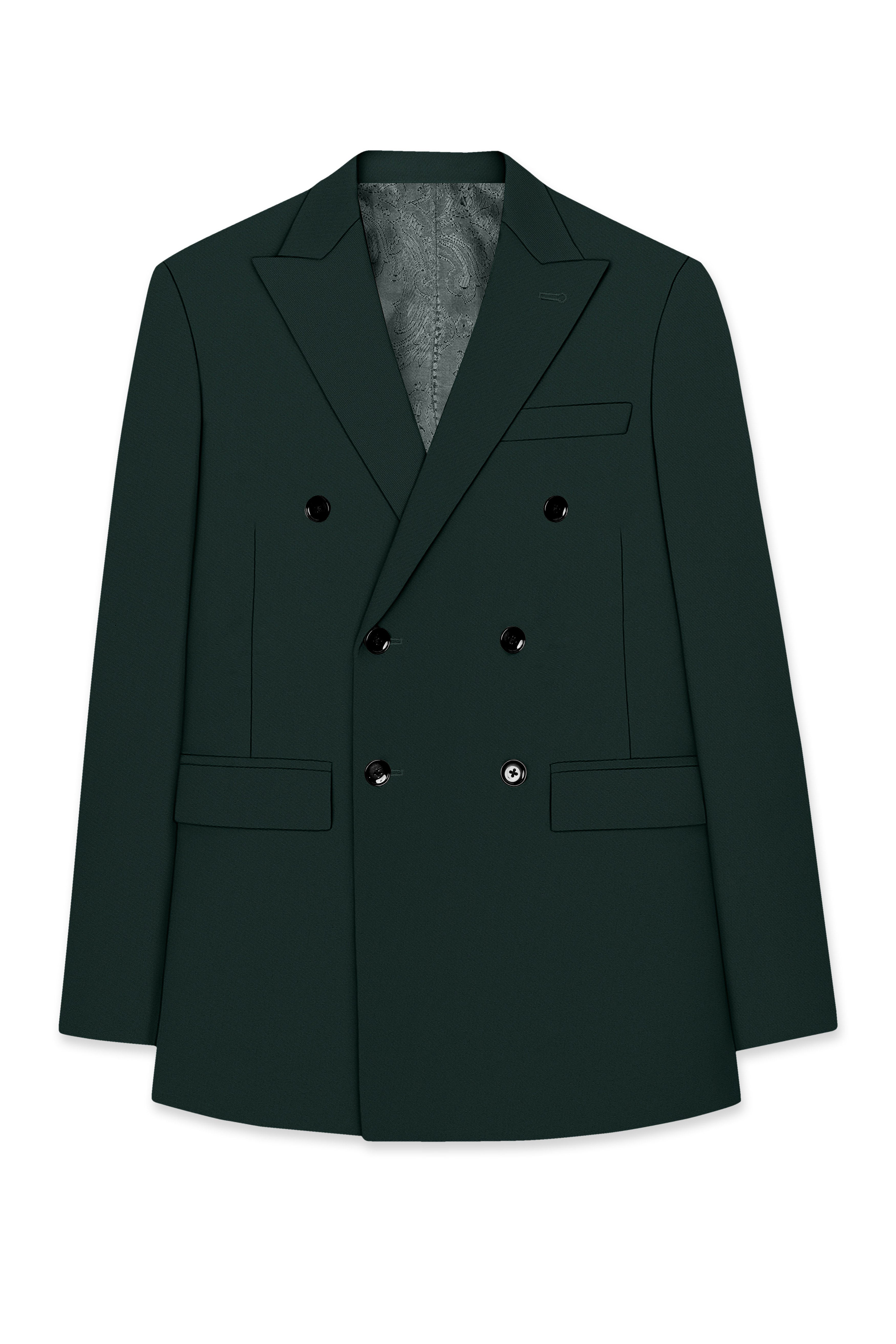Viridian-Gable Green Slight Stretch Subtle Sheen Poly-Viscose Double Breasted Blazer