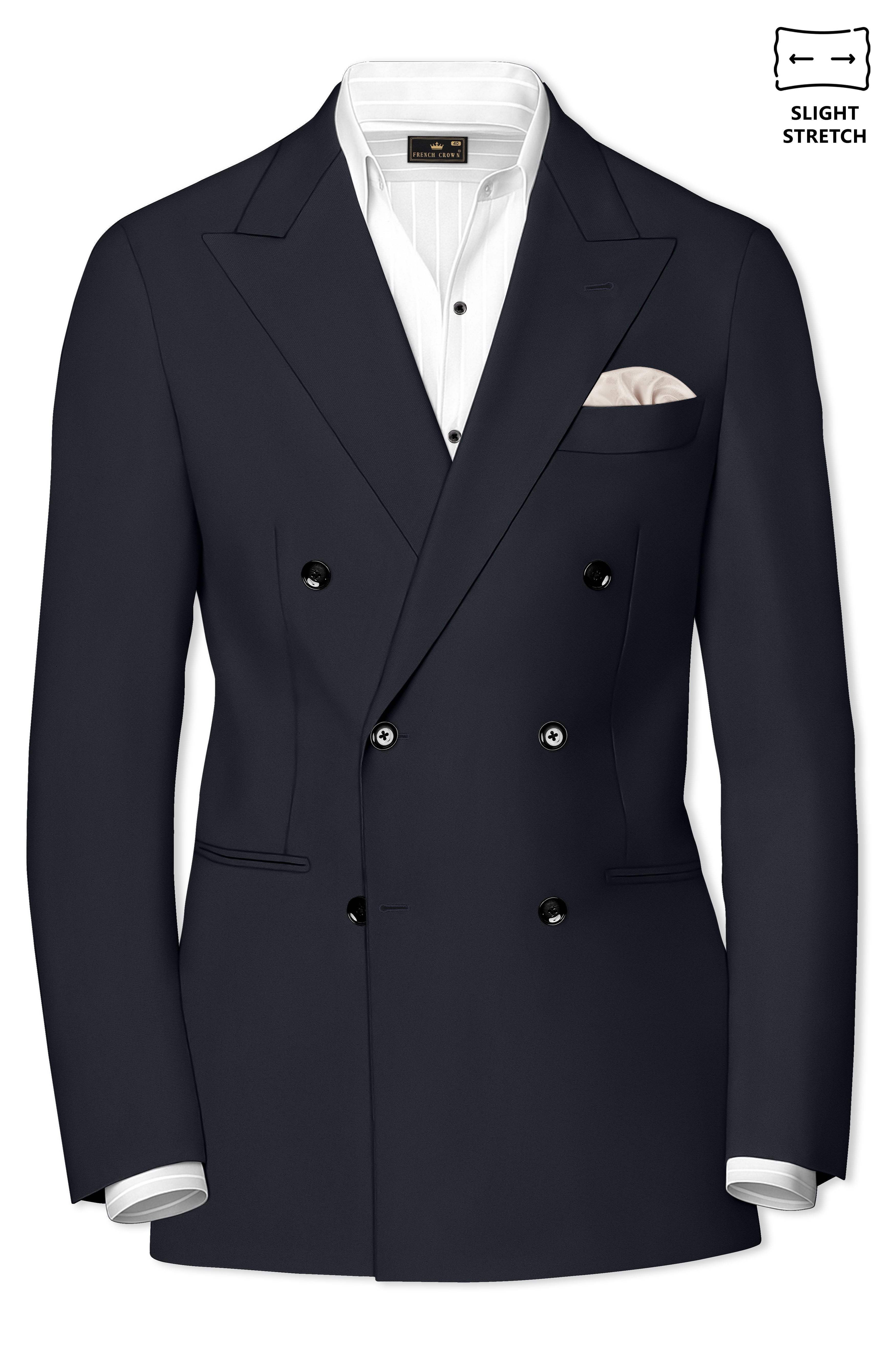 Sterling-Piano Gray Slight Stretch Subtle Sheen Poly-Viscose Double Breasted Blazer