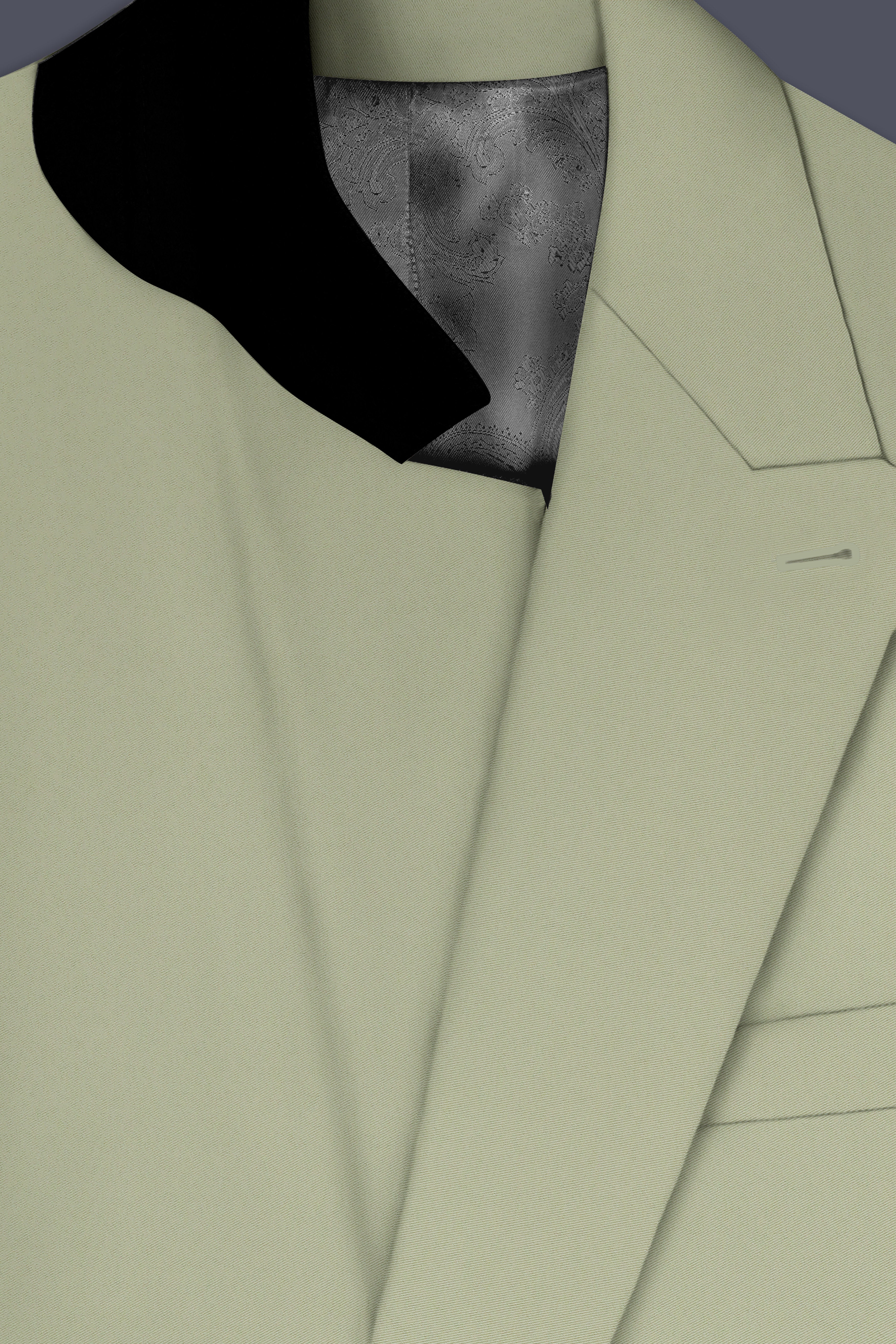 Verdan-Sage Green Slight Stretch Subtle Sheen Poly-Viscose Double Breasted Blazer