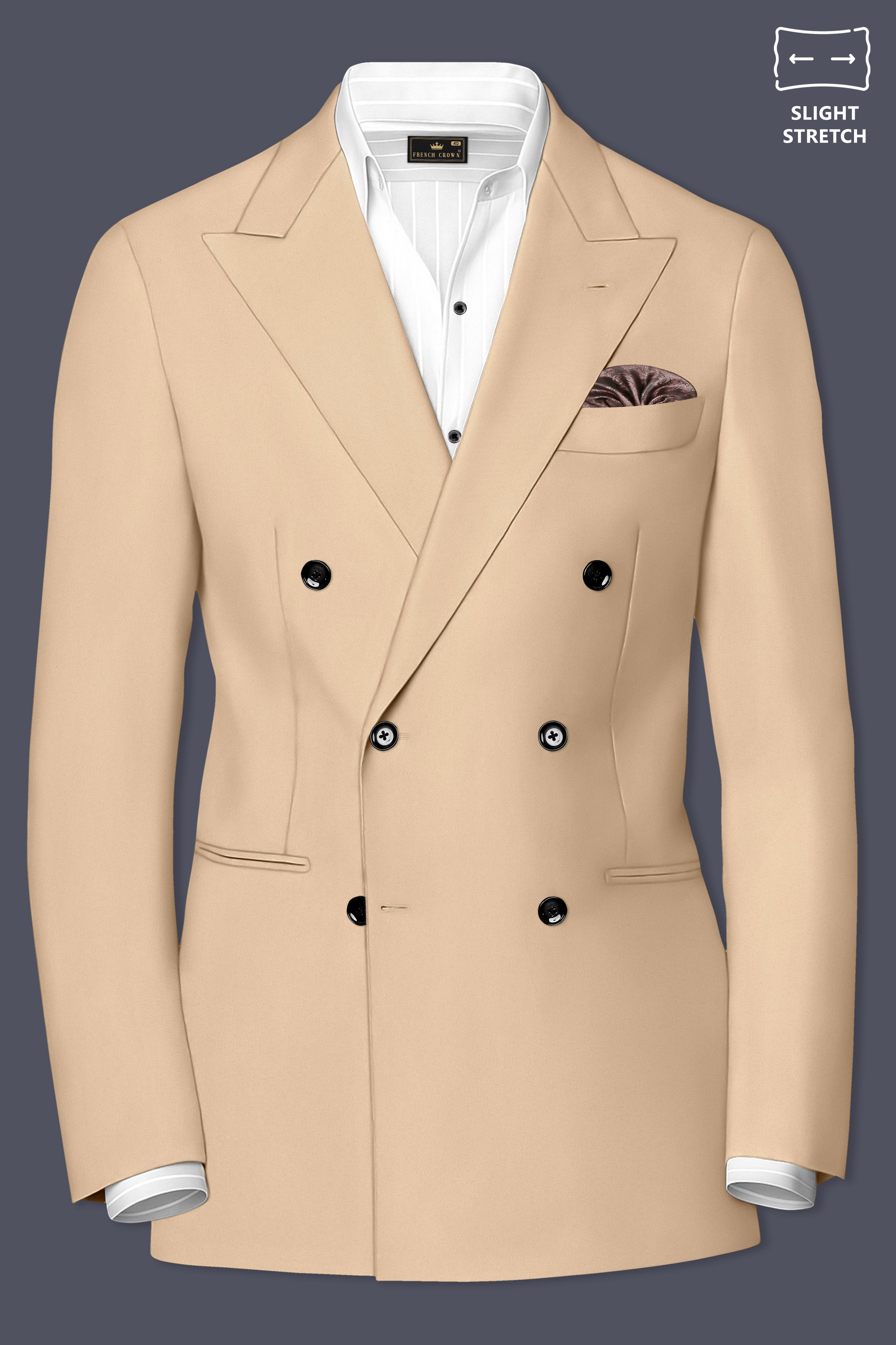 Ecru-Cashmere Cream Slight Stretch Subtle Sheen Poly-Viscose Double Breasted Blazer