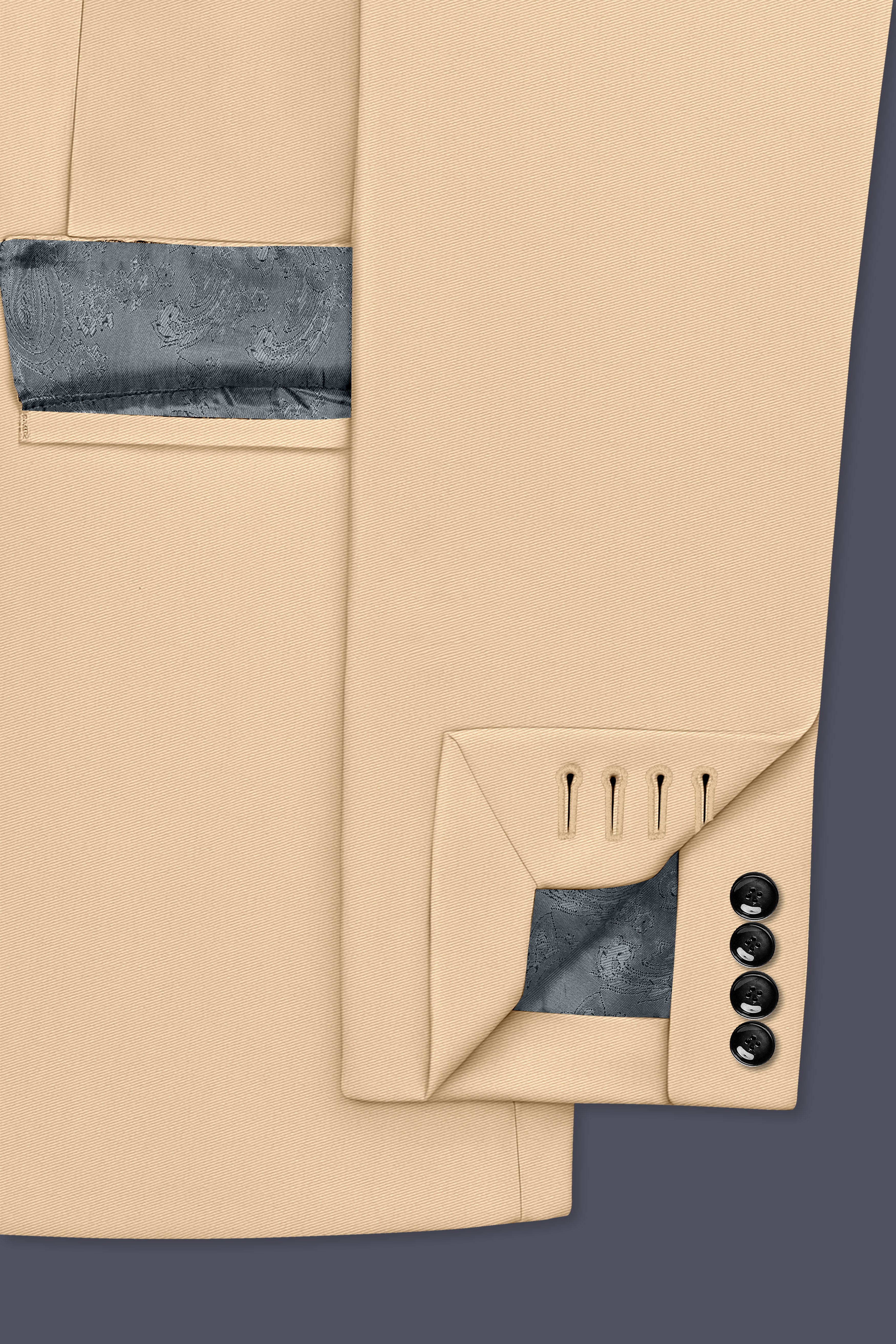 Ecru-Cashmere Cream Slight Stretch Subtle Sheen Poly-Viscose Double Breasted Blazer