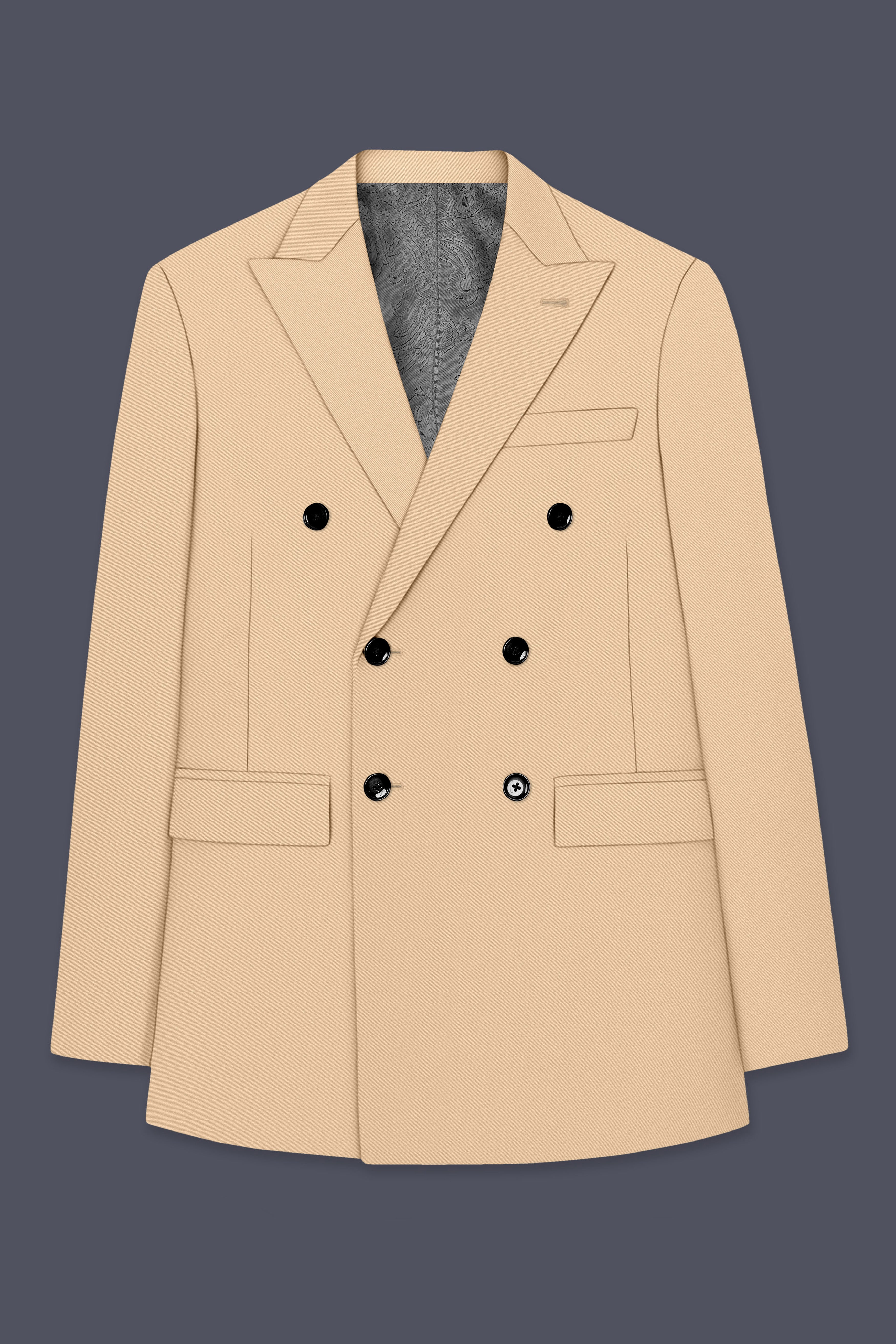 Ecru-Cashmere Cream Slight Stretch Subtle Sheen Poly-Viscose Double Breasted Blazer