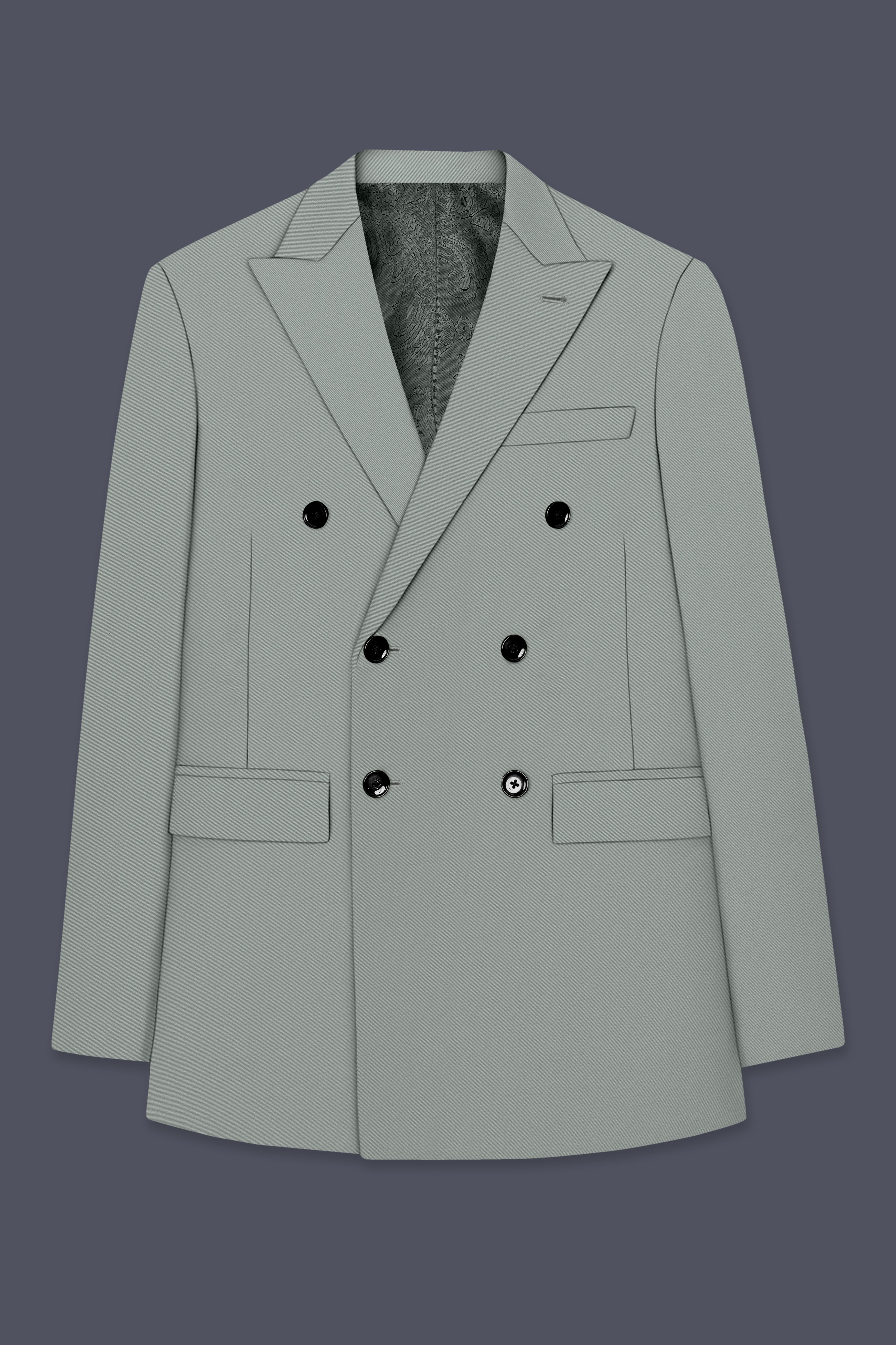 Beryl-Regent Green Slight Stretch Subtle Sheen Poly-Viscose Double Breasted Blazer