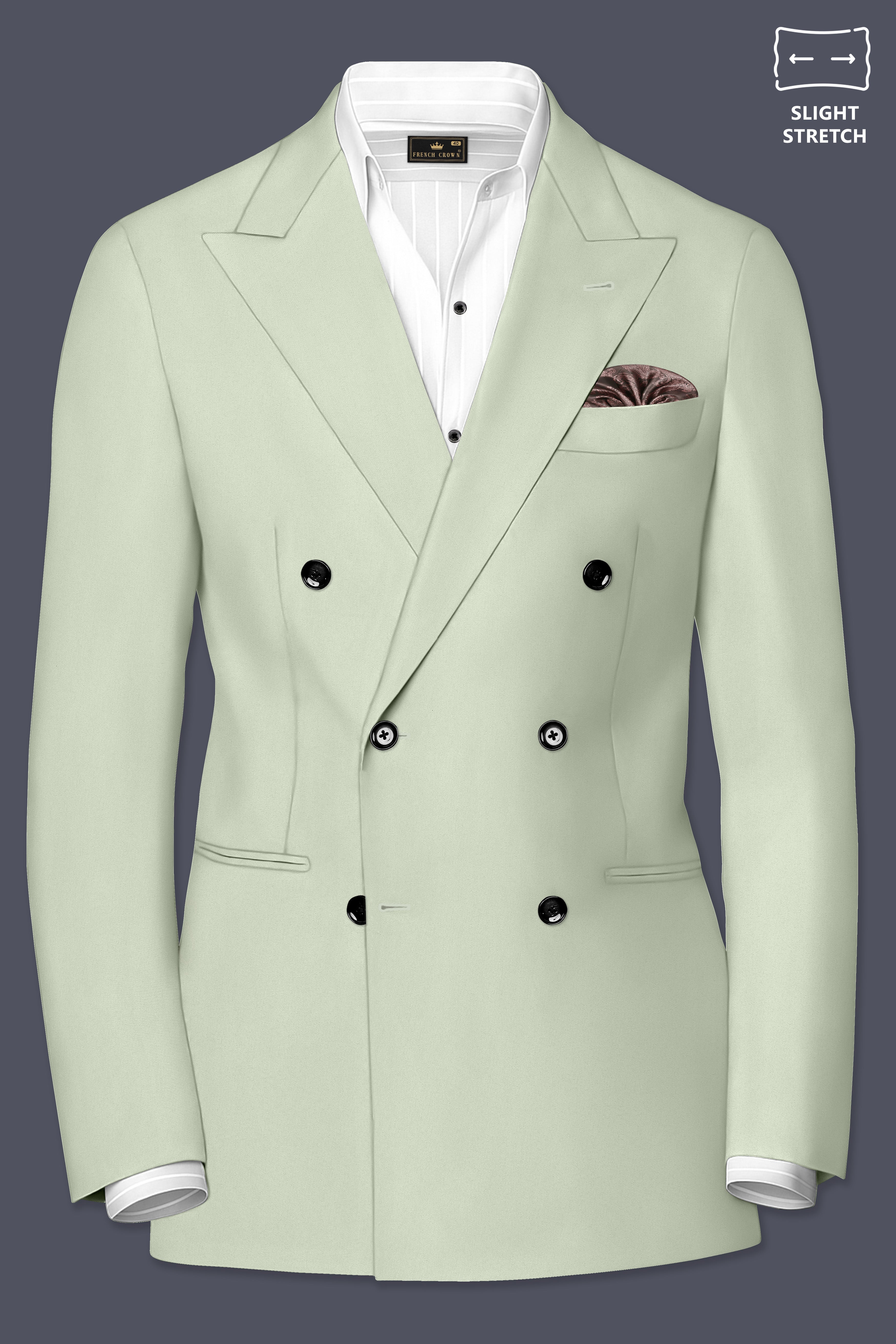Breeze-Mint Green Slight Stretch Subtle Sheen Poly-Viscose Double Breasted Blazer