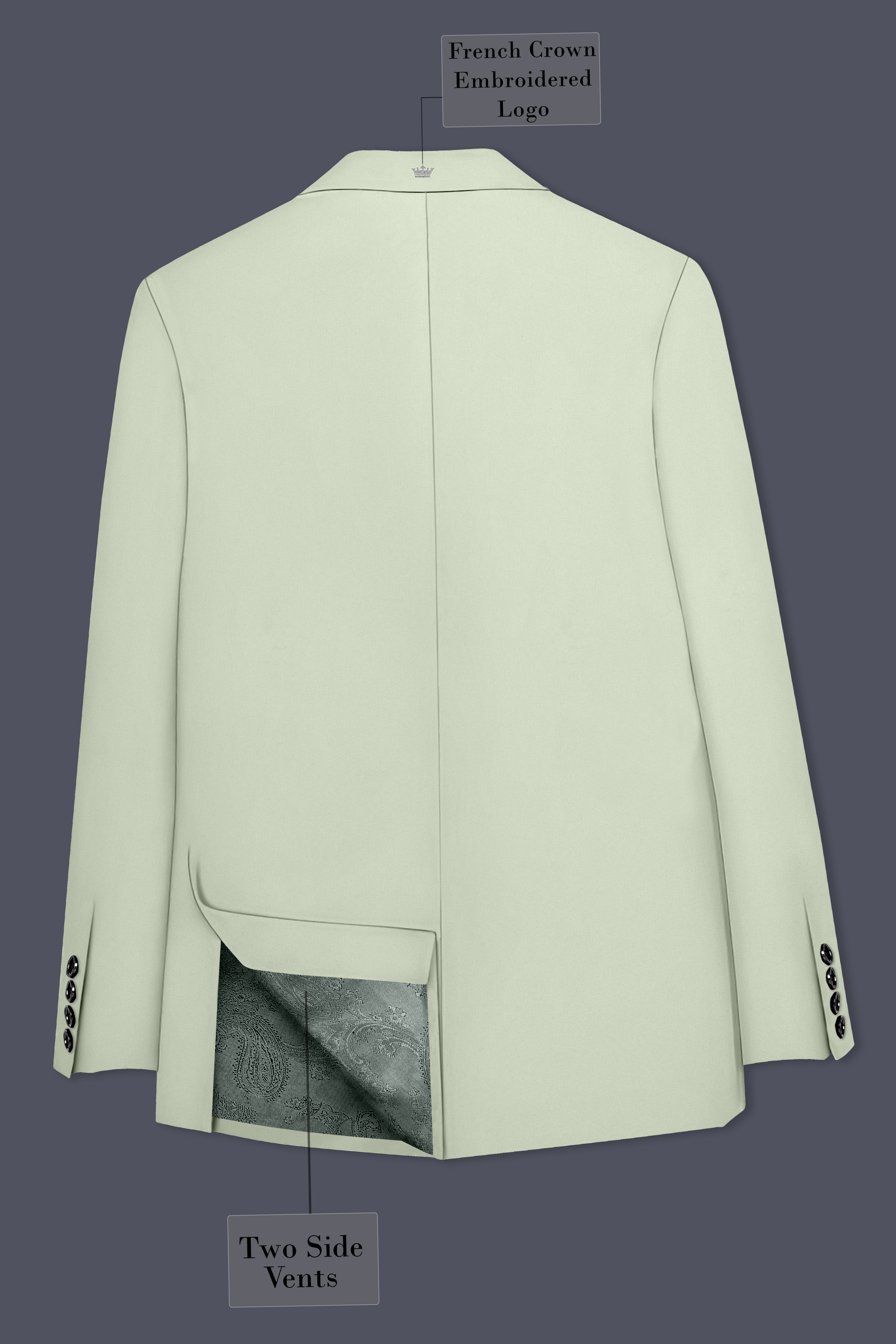 Breeze-Mint Green Slight Stretch Subtle Sheen Poly-Viscose Double Breasted Blazer