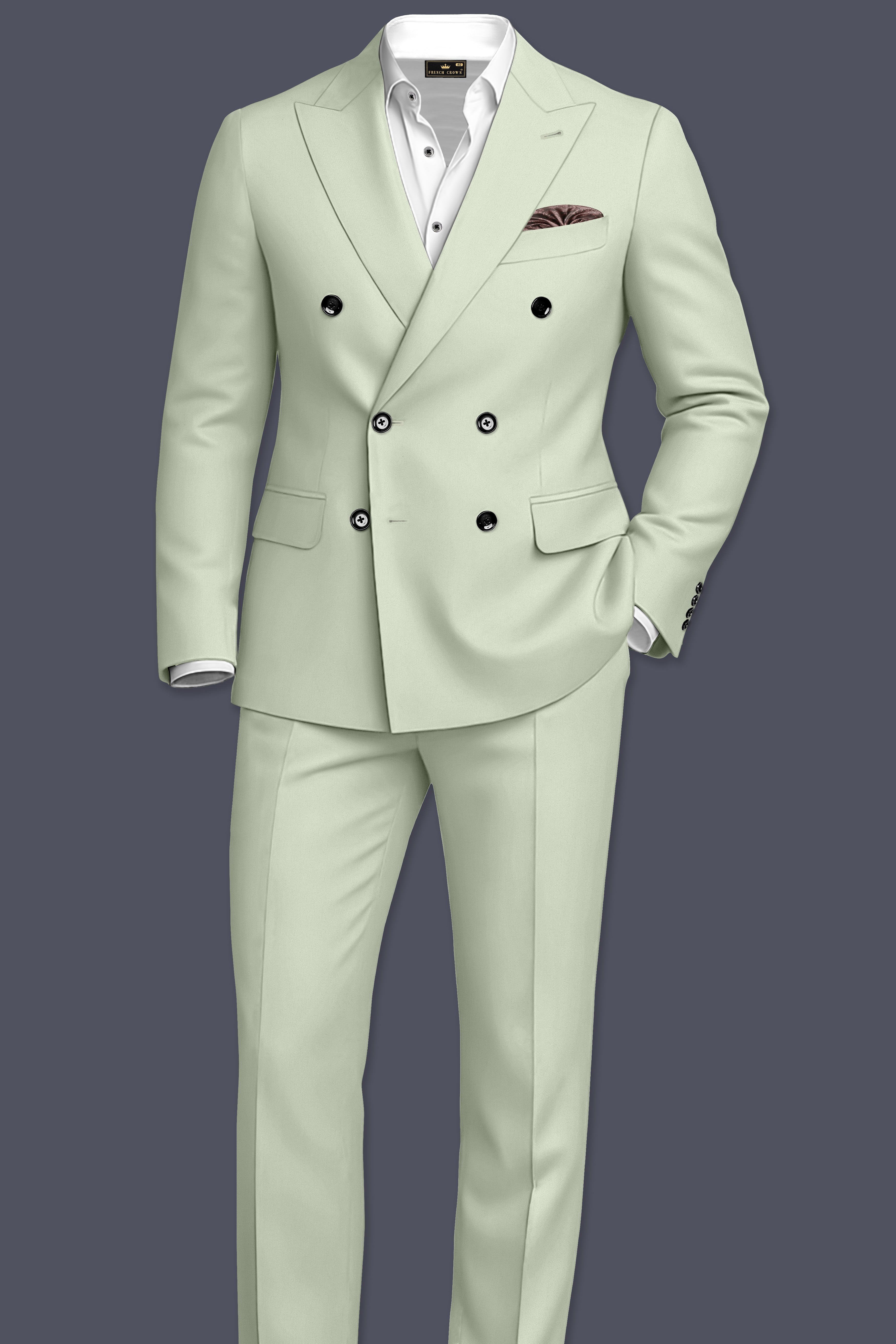 Breeze-Mint Green Slight Stretch Subtle Sheen Poly-Viscose Double Breasted Blazer