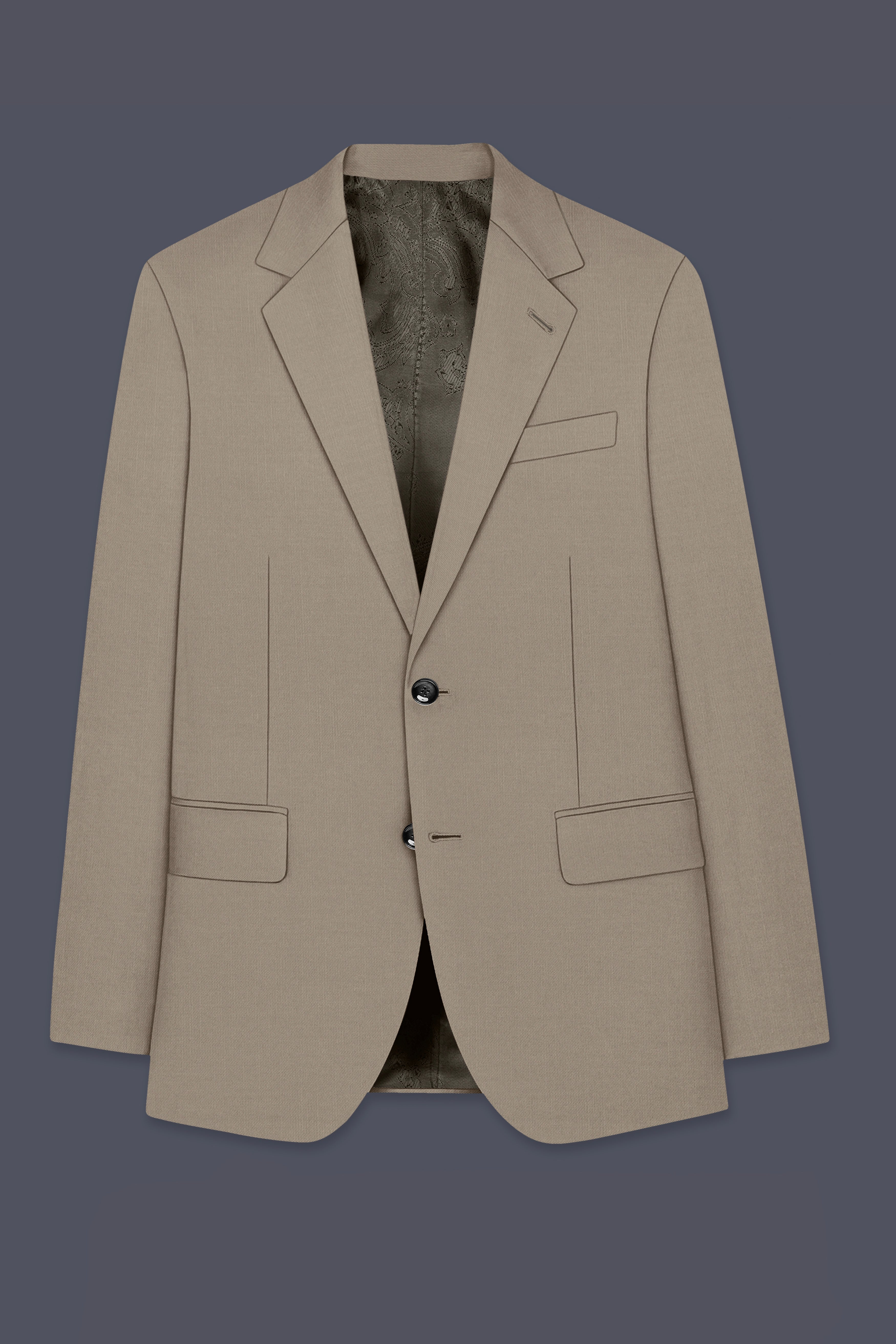 Umber-Stonewall Brown Wool Rich Slight Stretch Single Breasted Blazer