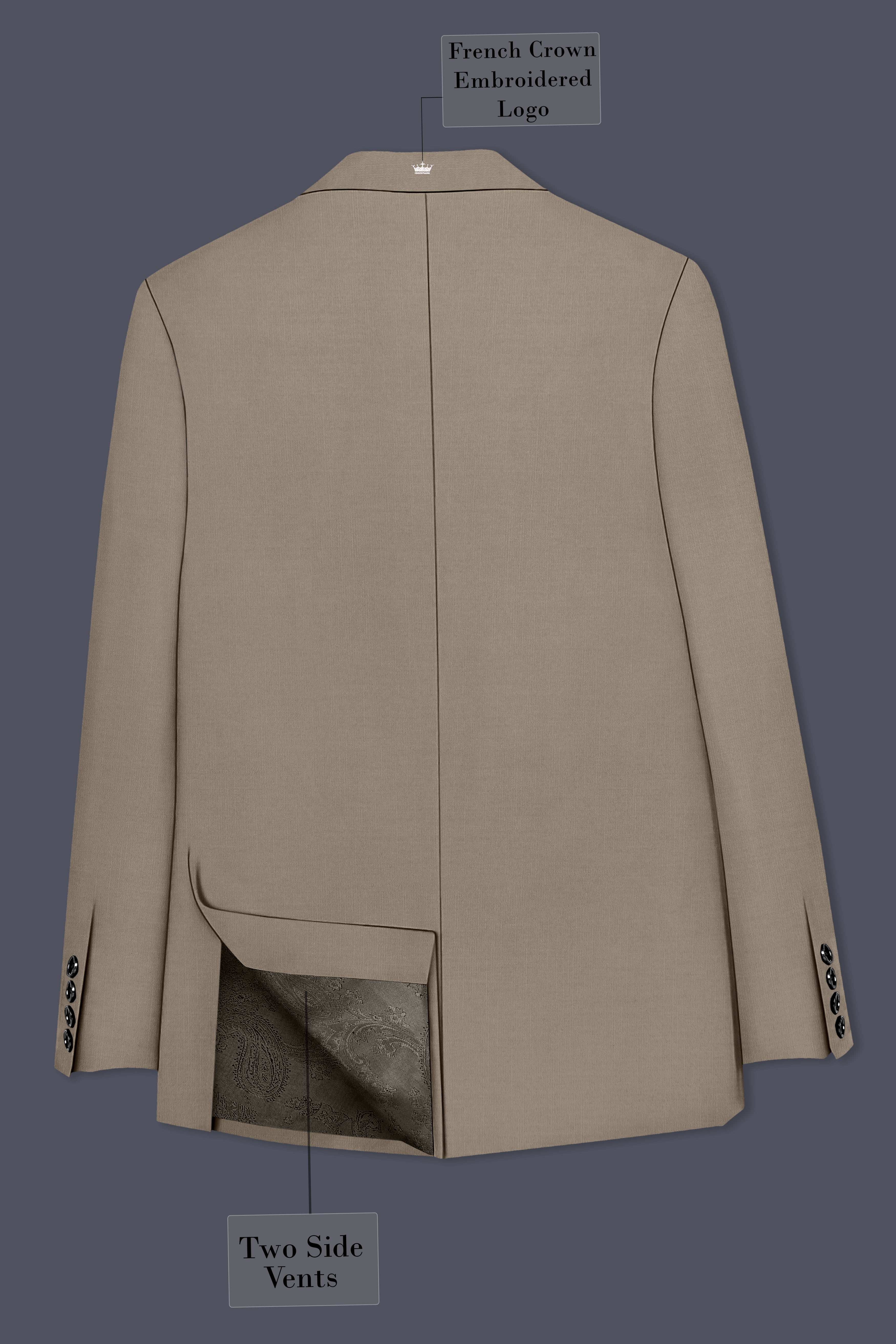 Umber-Stonewall Brown Wool Rich Slight Stretch Double Breasted Blazer