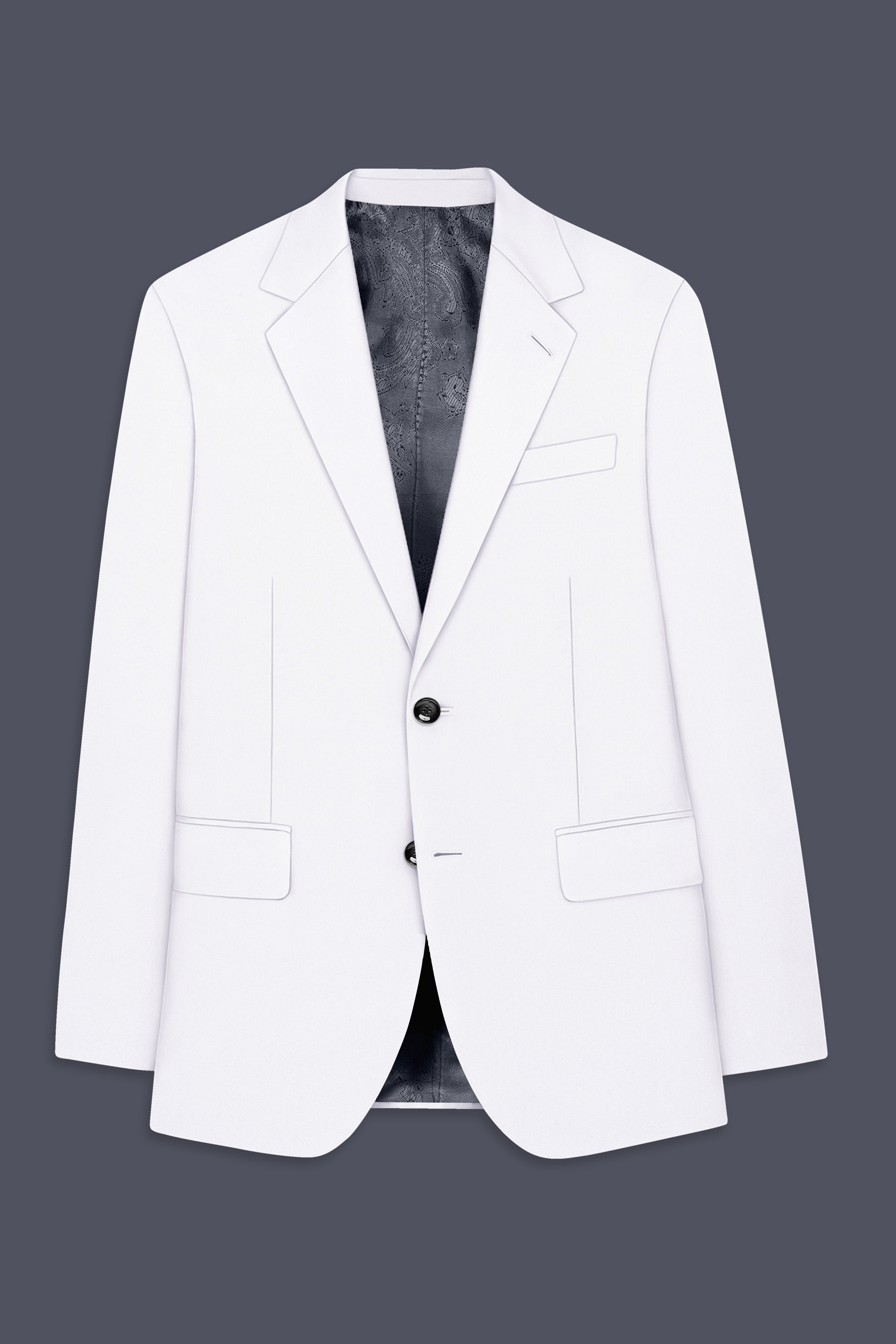 Aurello-Bright White Slight Stretch Subtle Sheen Poly-Viscose Single Breasted Blazer