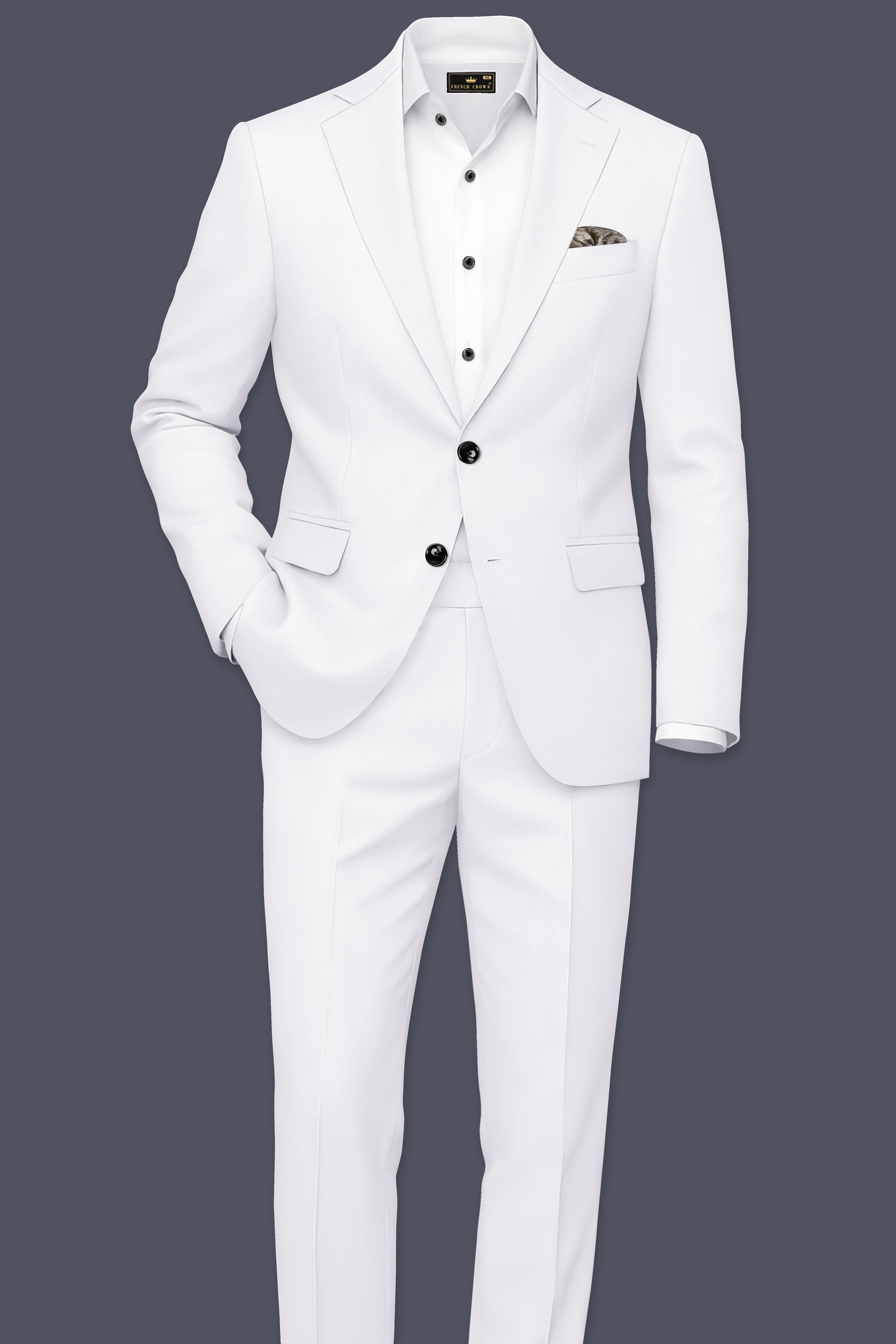 Aurello-Bright White Slight Stretch Subtle Sheen Poly-Viscose Single Breasted Blazer