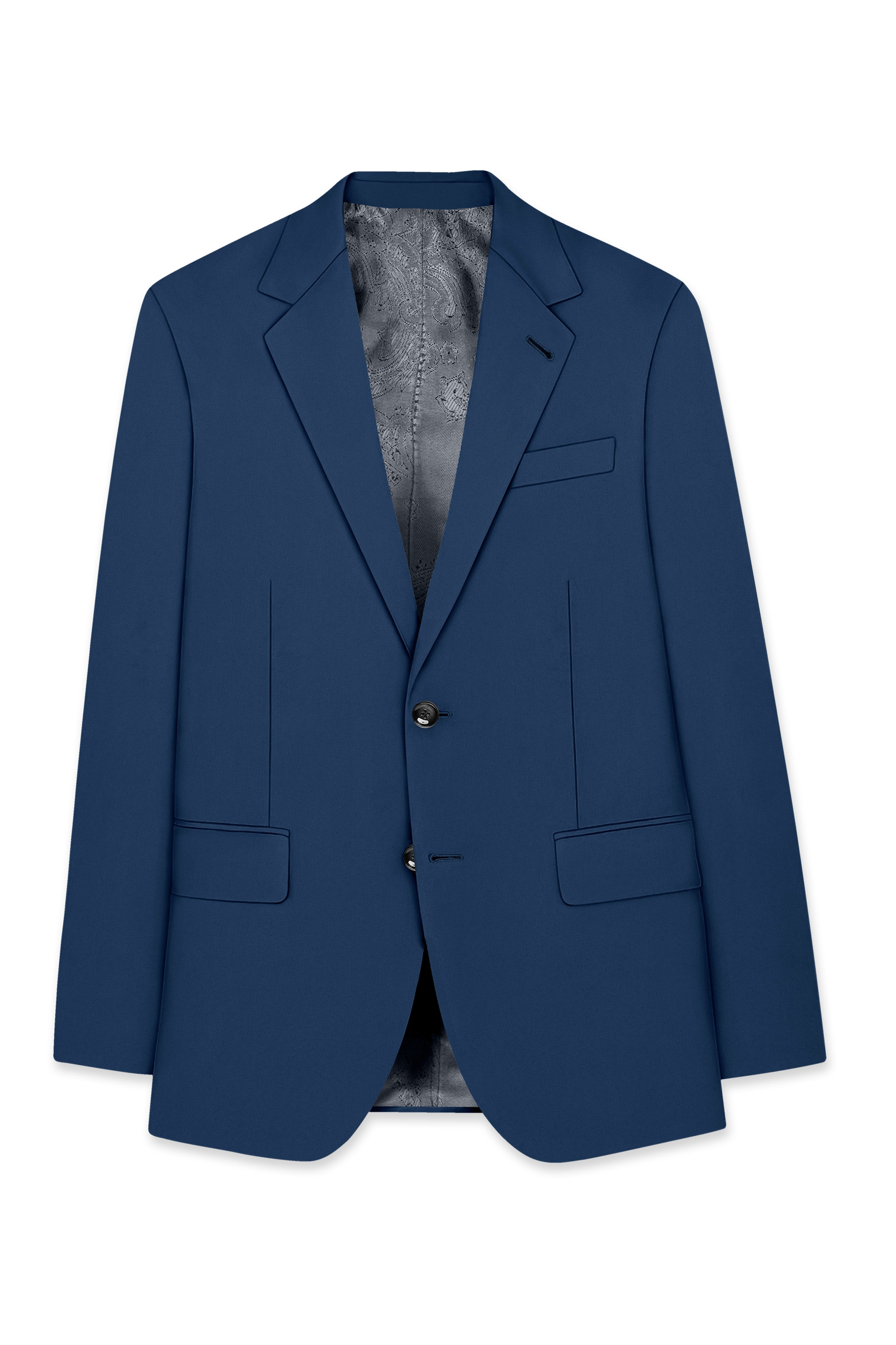 Azuron-Rhino Blue Slight Stretch Subtle Sheen Poly-Viscose Single Breasted Blazer