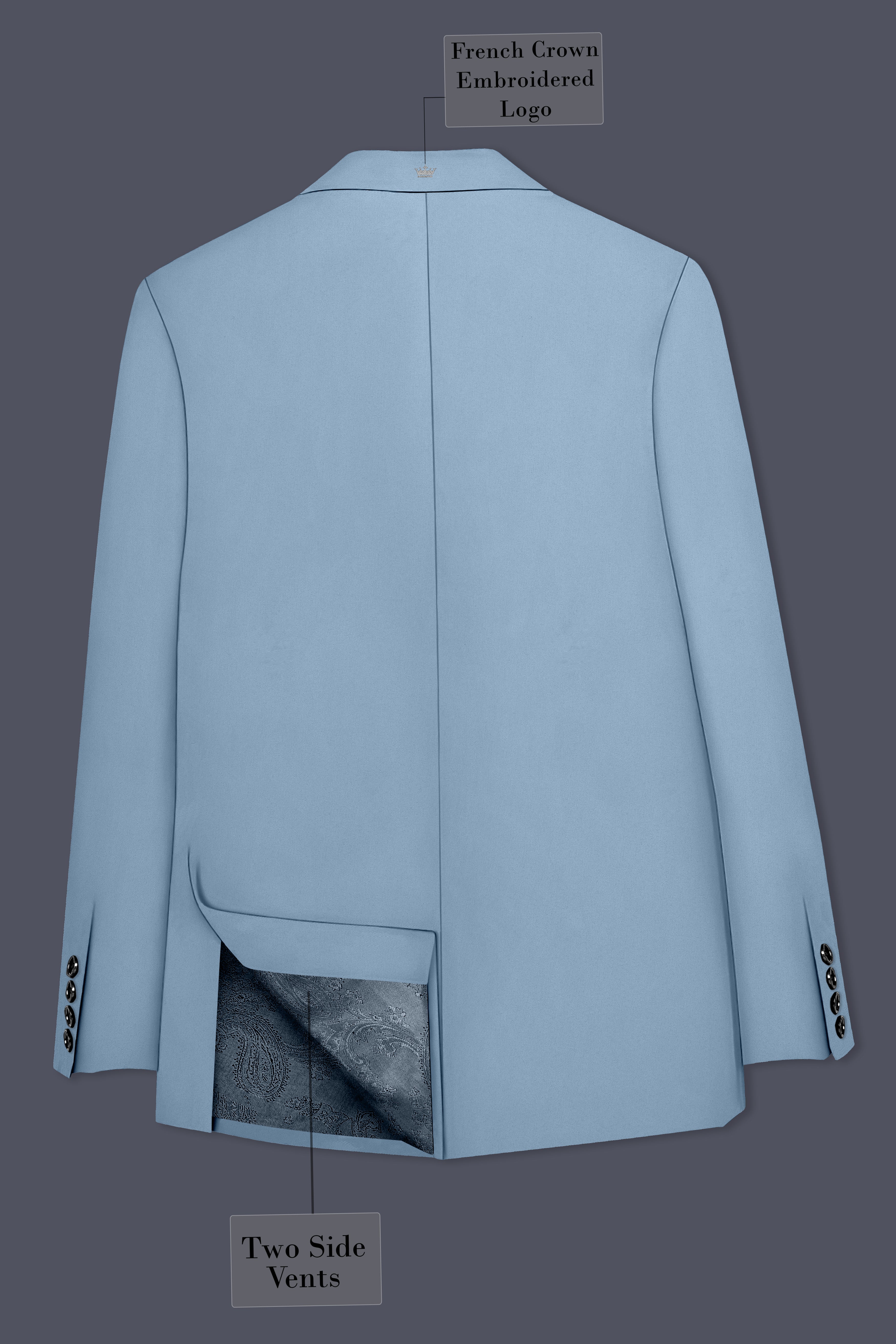 Velcian-Lynch Blue Slight Stretch Subtle Sheen Poly-Viscose Single Breasted Blazer