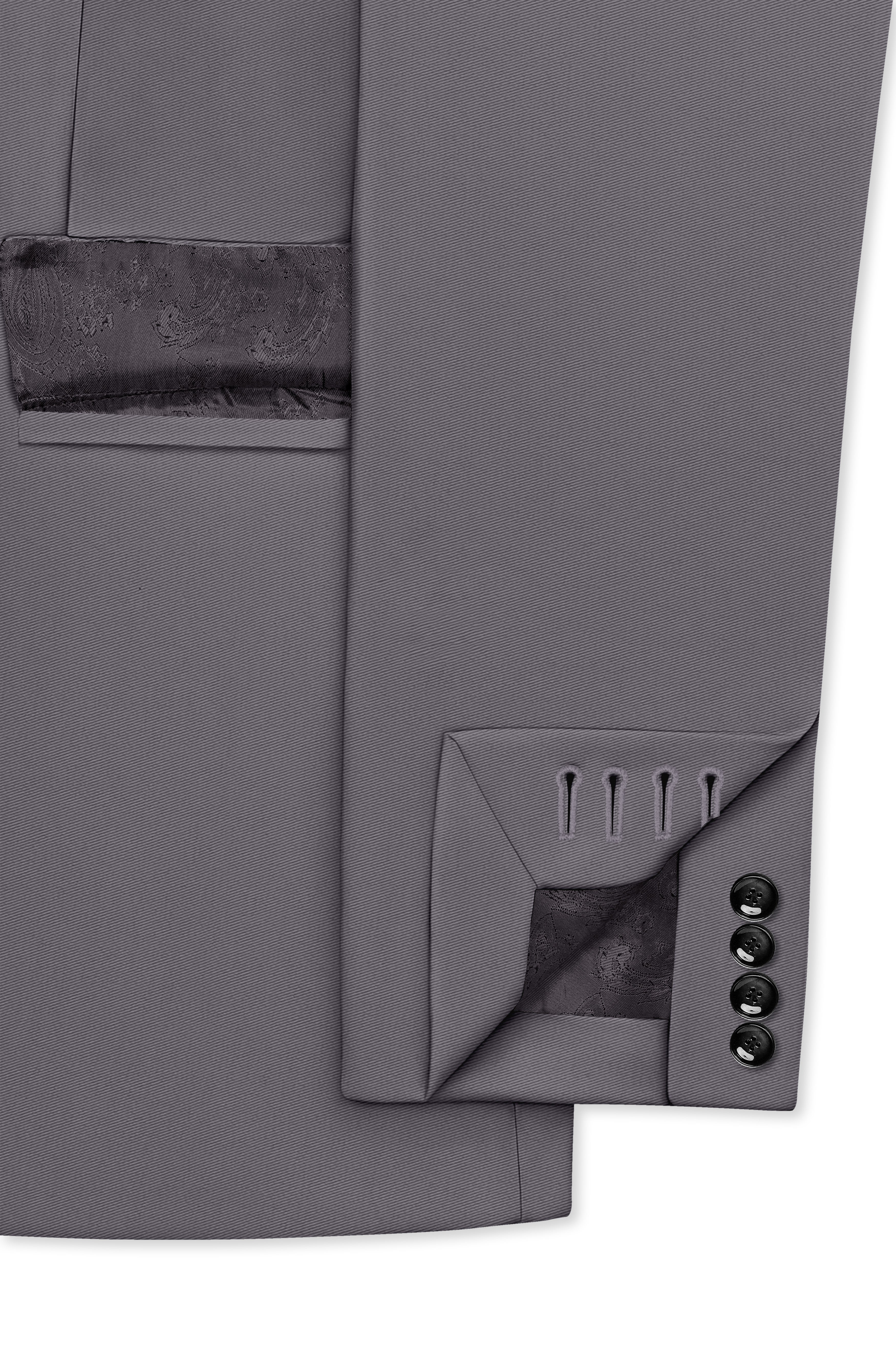 Veltrix-Fuscous Gray Slight Stretch Subtle Sheen Poly-Viscose Double Breasted Blazer