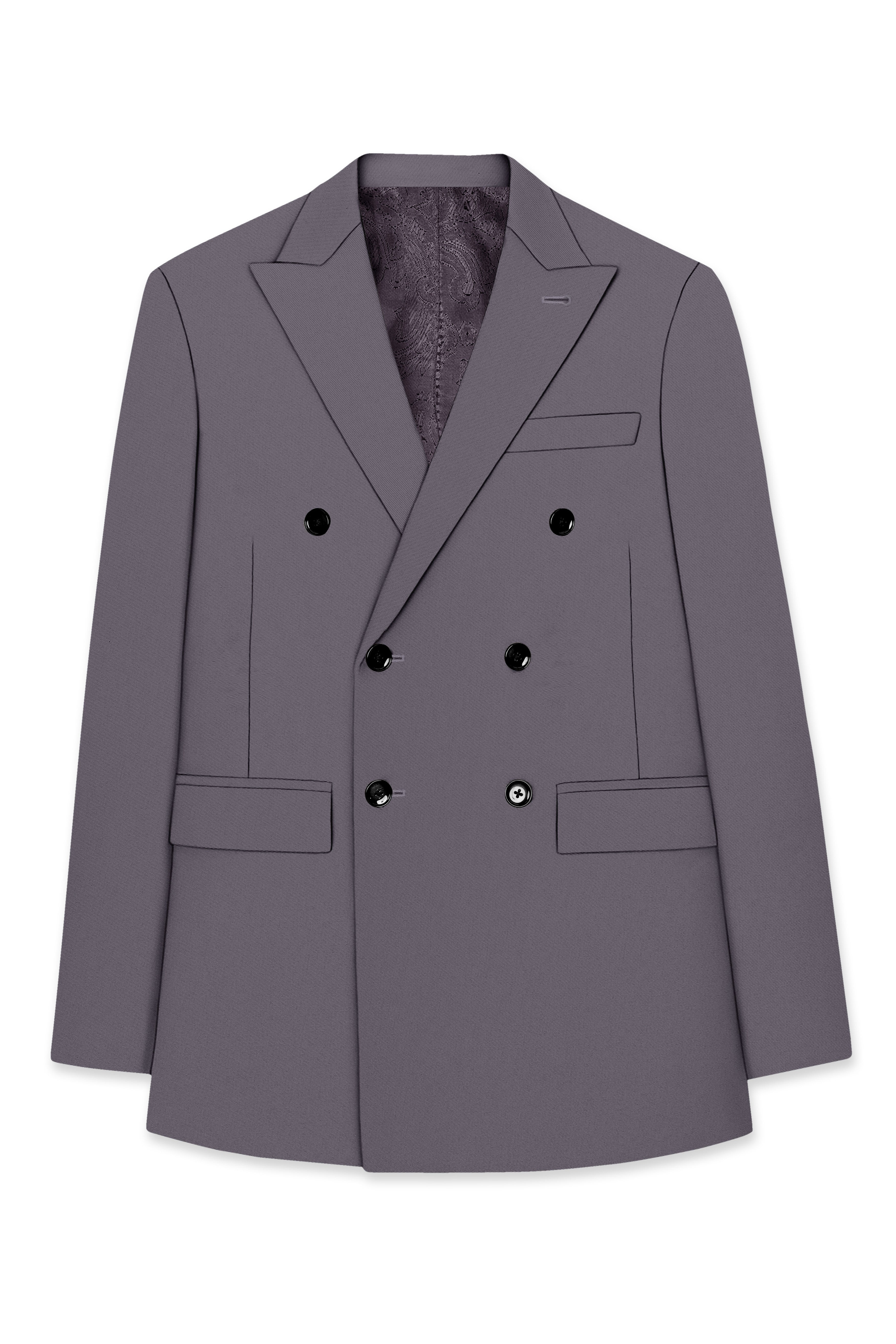 Veltrix-Fuscous Gray Slight Stretch Subtle Sheen Poly-Viscose Double Breasted Blazer