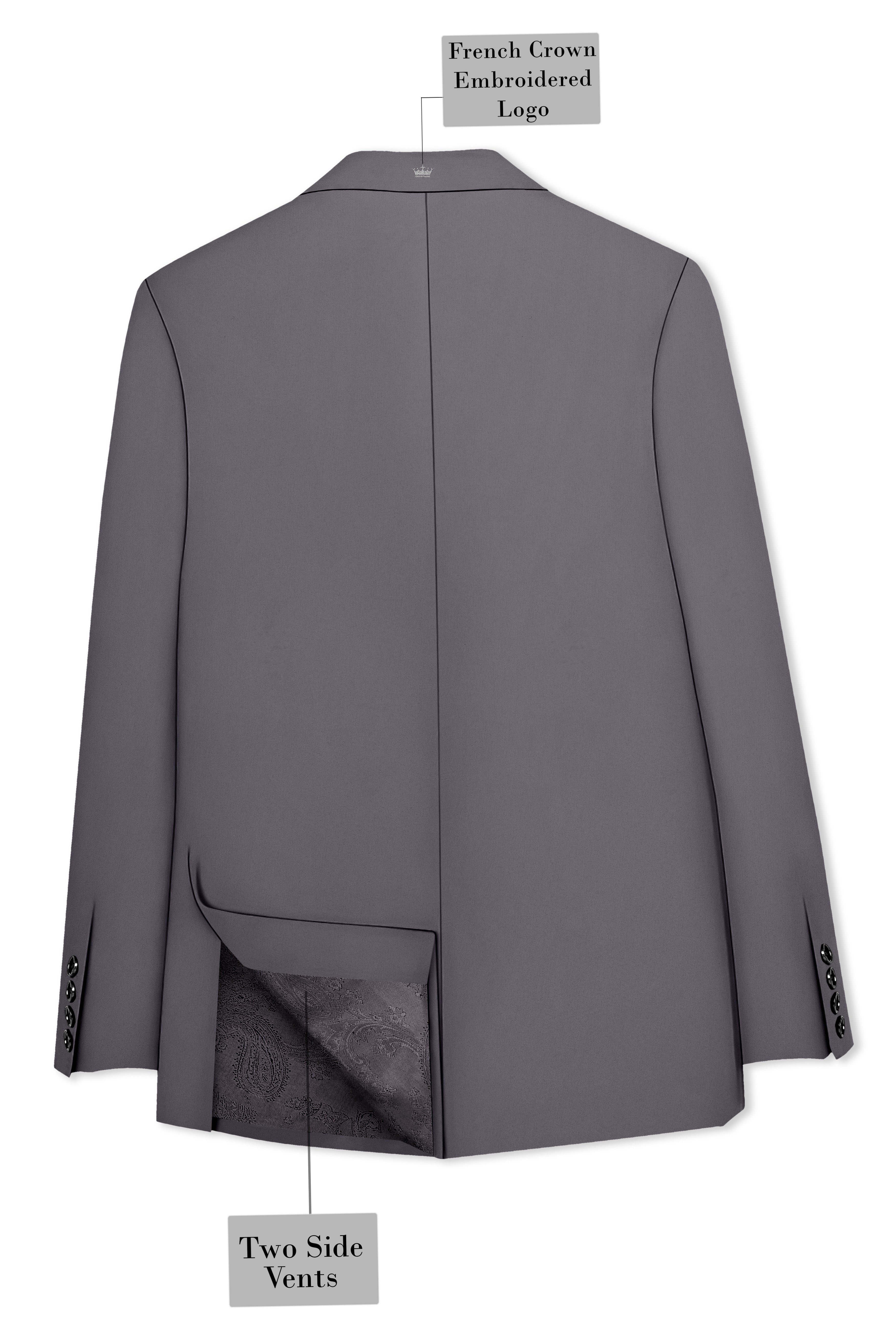 Veltrix-Fuscous Gray Slight Stretch Subtle Sheen Poly-Viscose Double Breasted Blazer