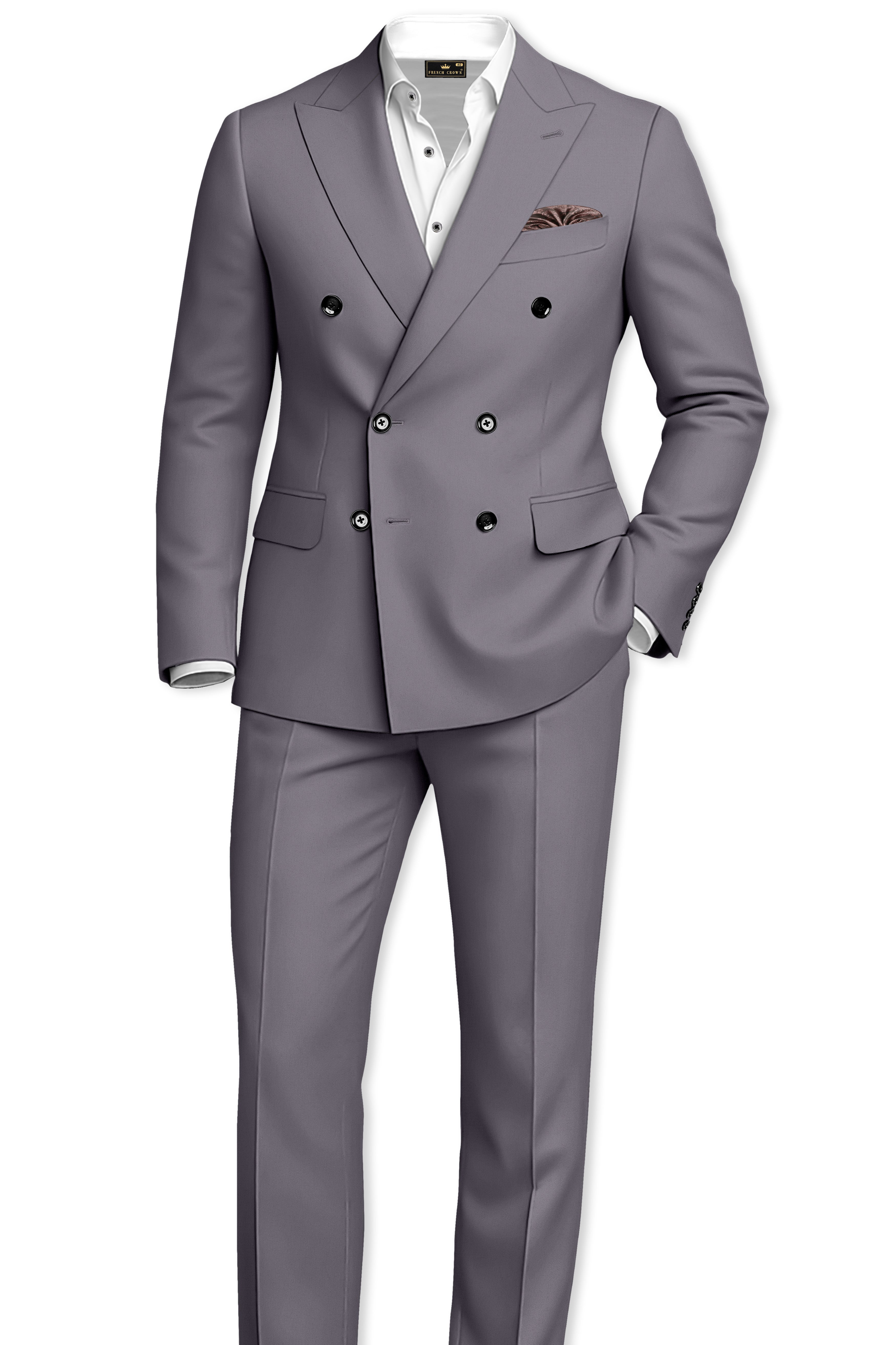 Veltrix-Fuscous Gray Slight Stretch Subtle Sheen Poly-Viscose Double Breasted Blazer