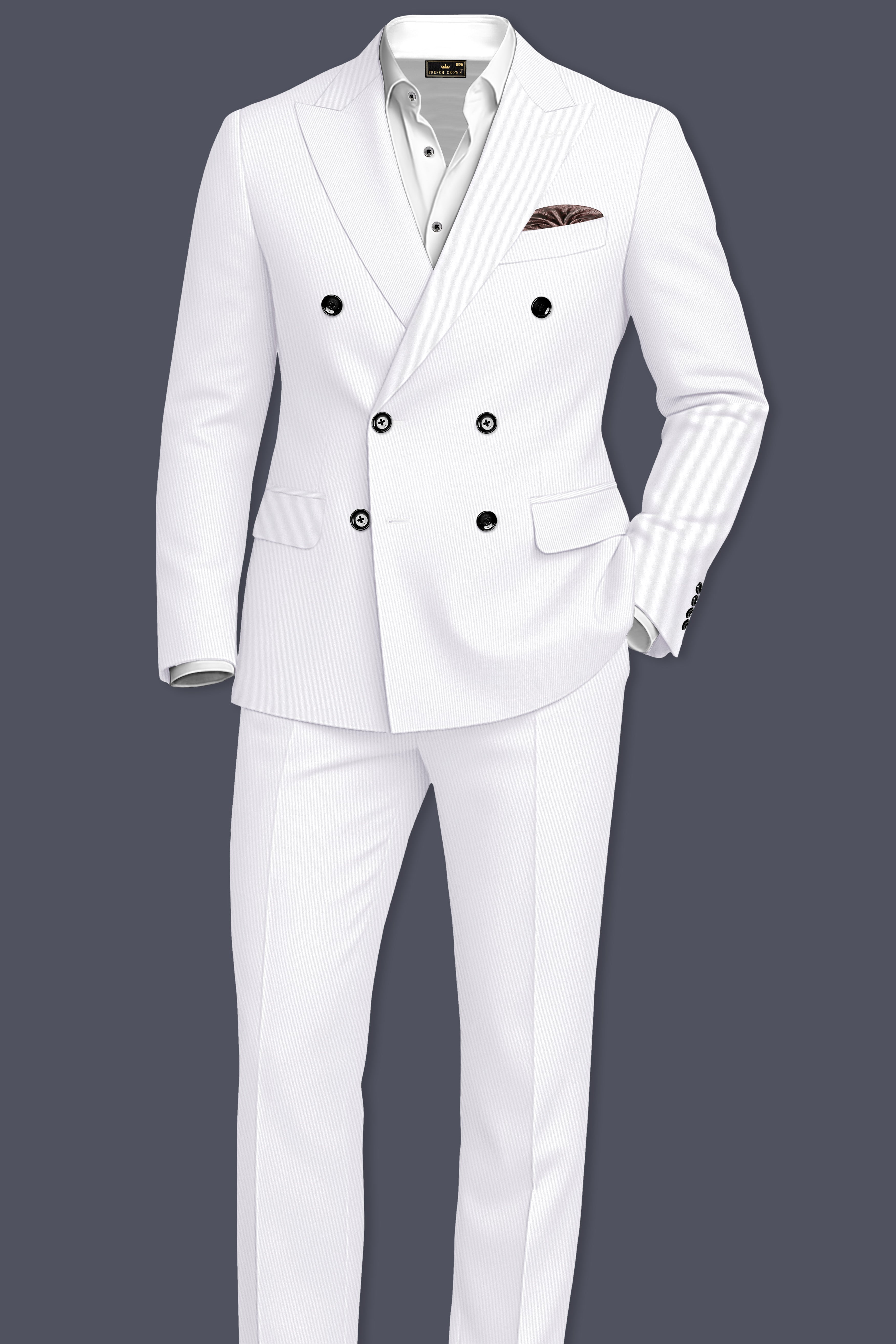 Aurello-Bright White Slight Stretch Subtle Sheen Poly-Viscose Double Breasted Blazer