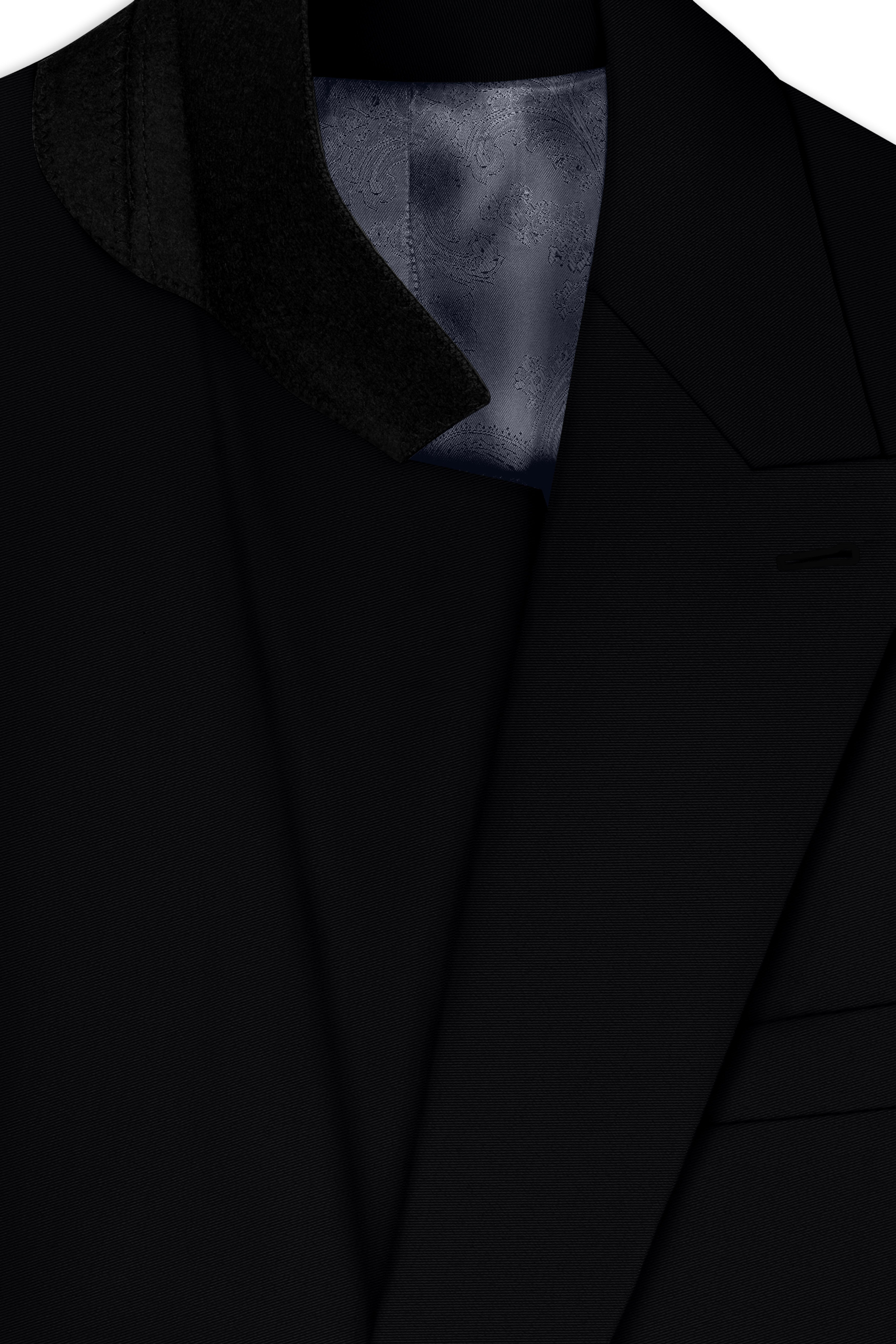 Obsidar-Jade Black Slight Stretch Subtle Sheen Poly-Viscose Double Breasted Blazer