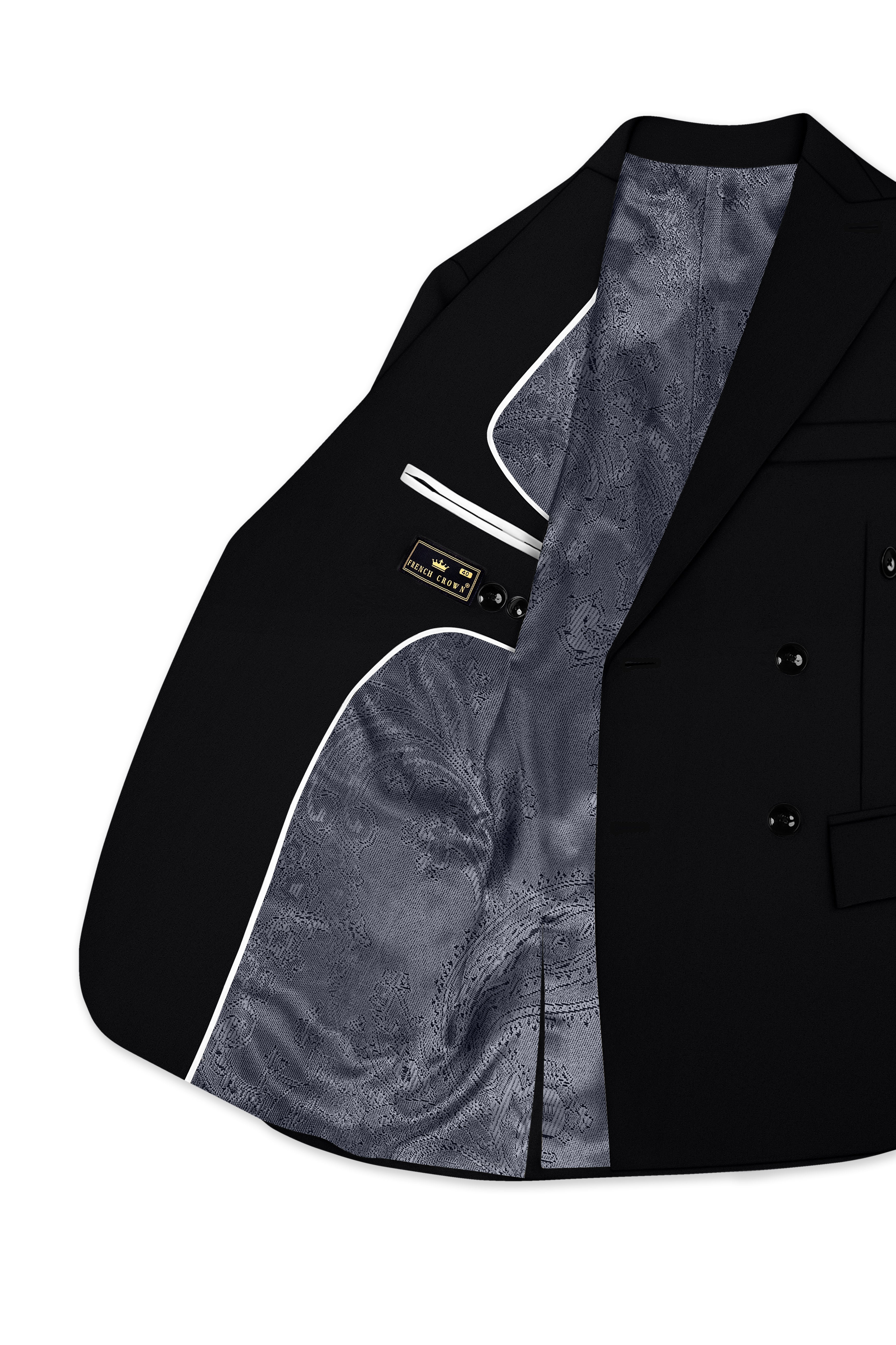 Obsidar-Jade Black Slight Stretch Subtle Sheen Poly-Viscose Double Breasted Blazer